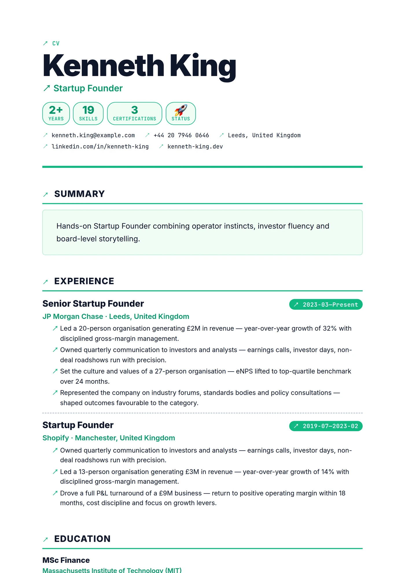 Modern Startup Pitch — CV templates