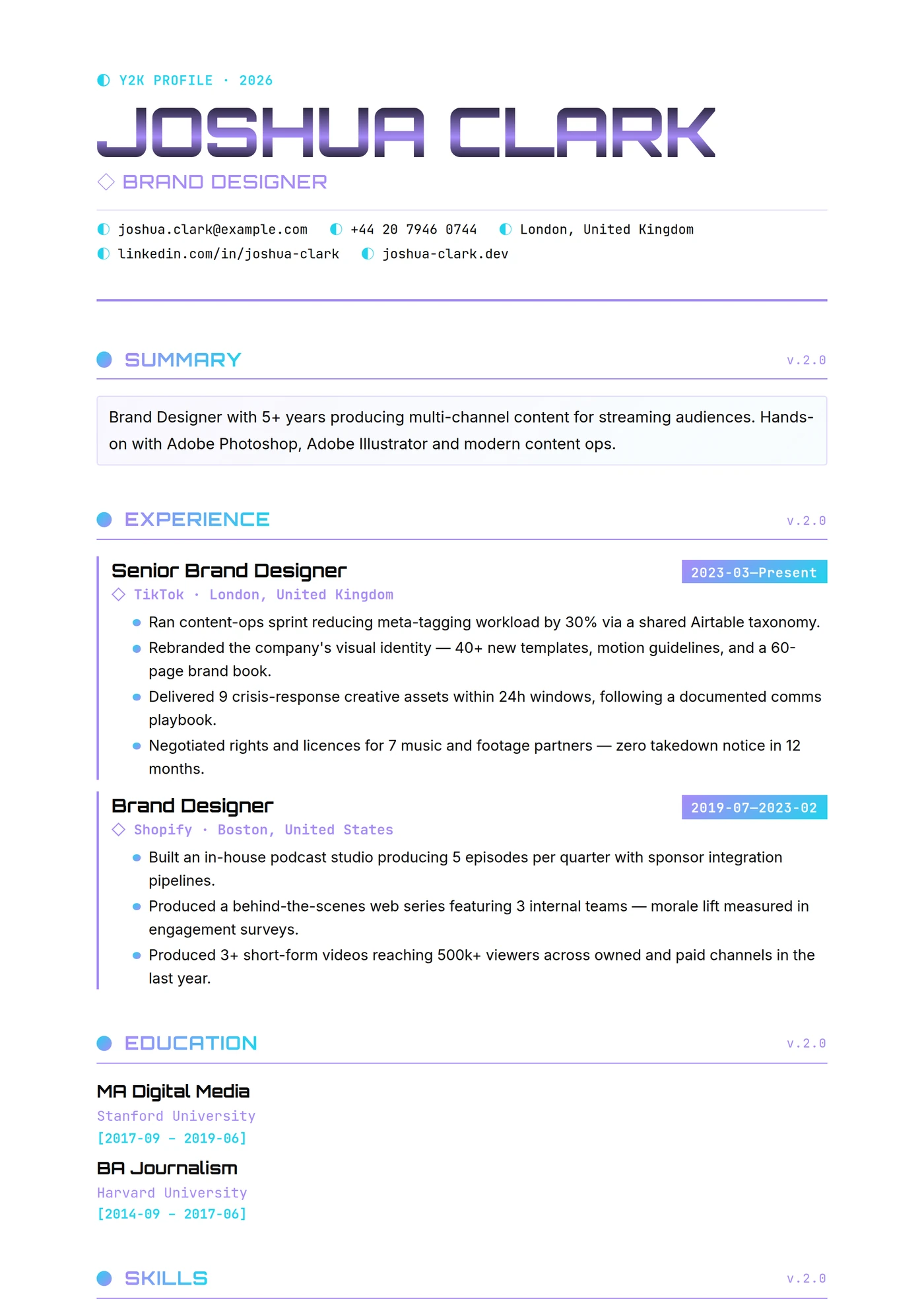 Modern Y2K Chrome — CV templates