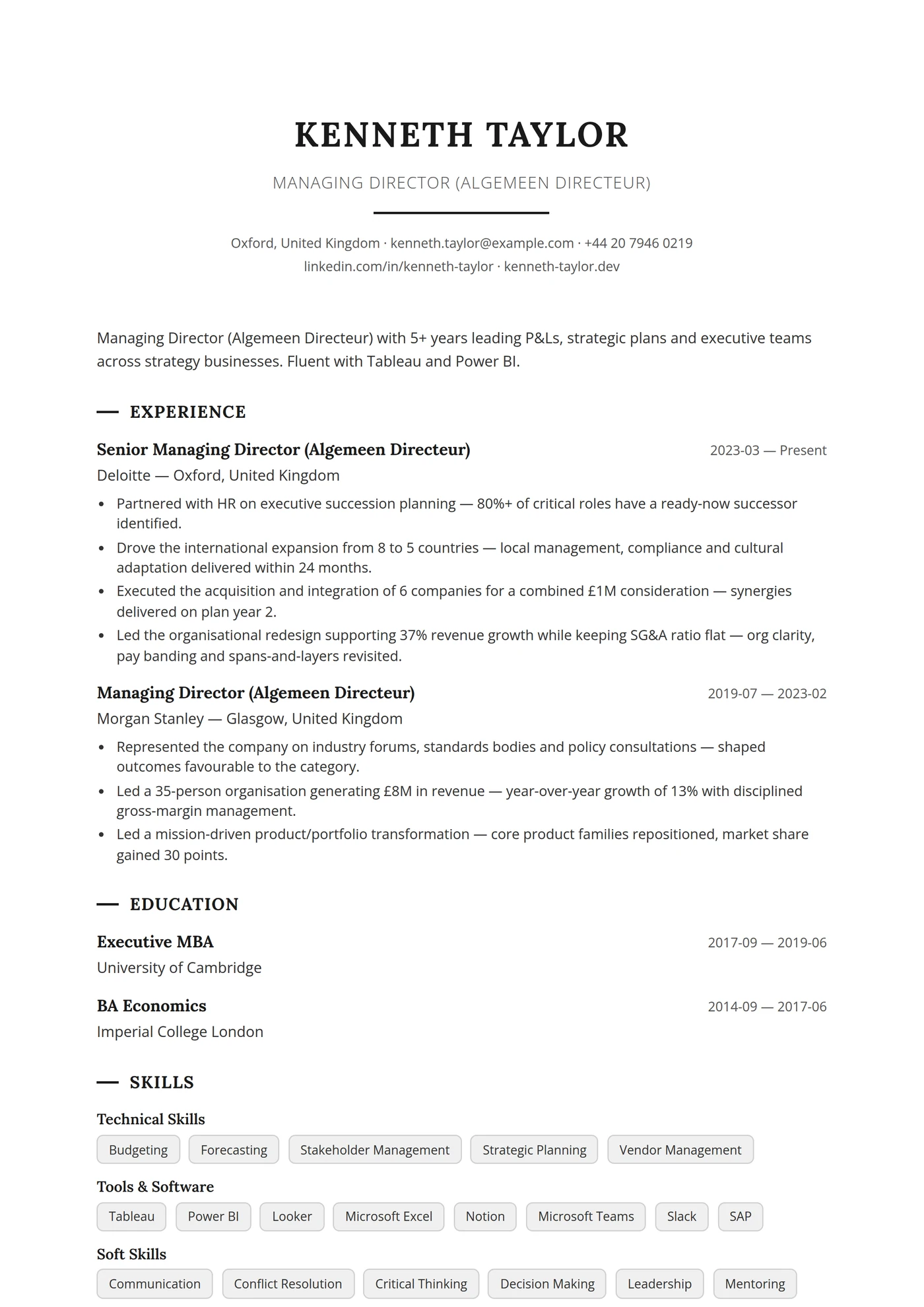 Netherlands Executive — CV templates