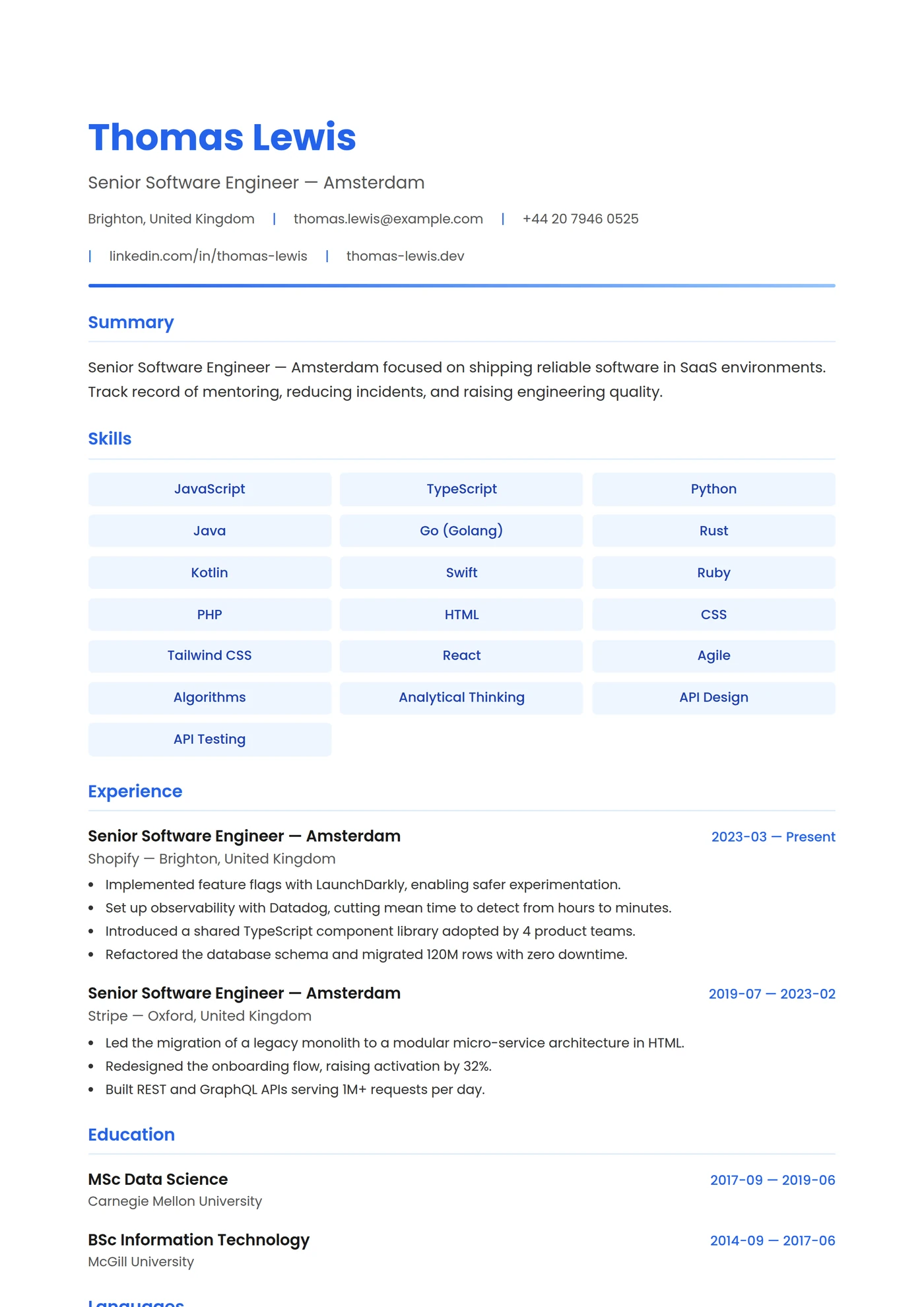 Netherlands Modern — CV templates
