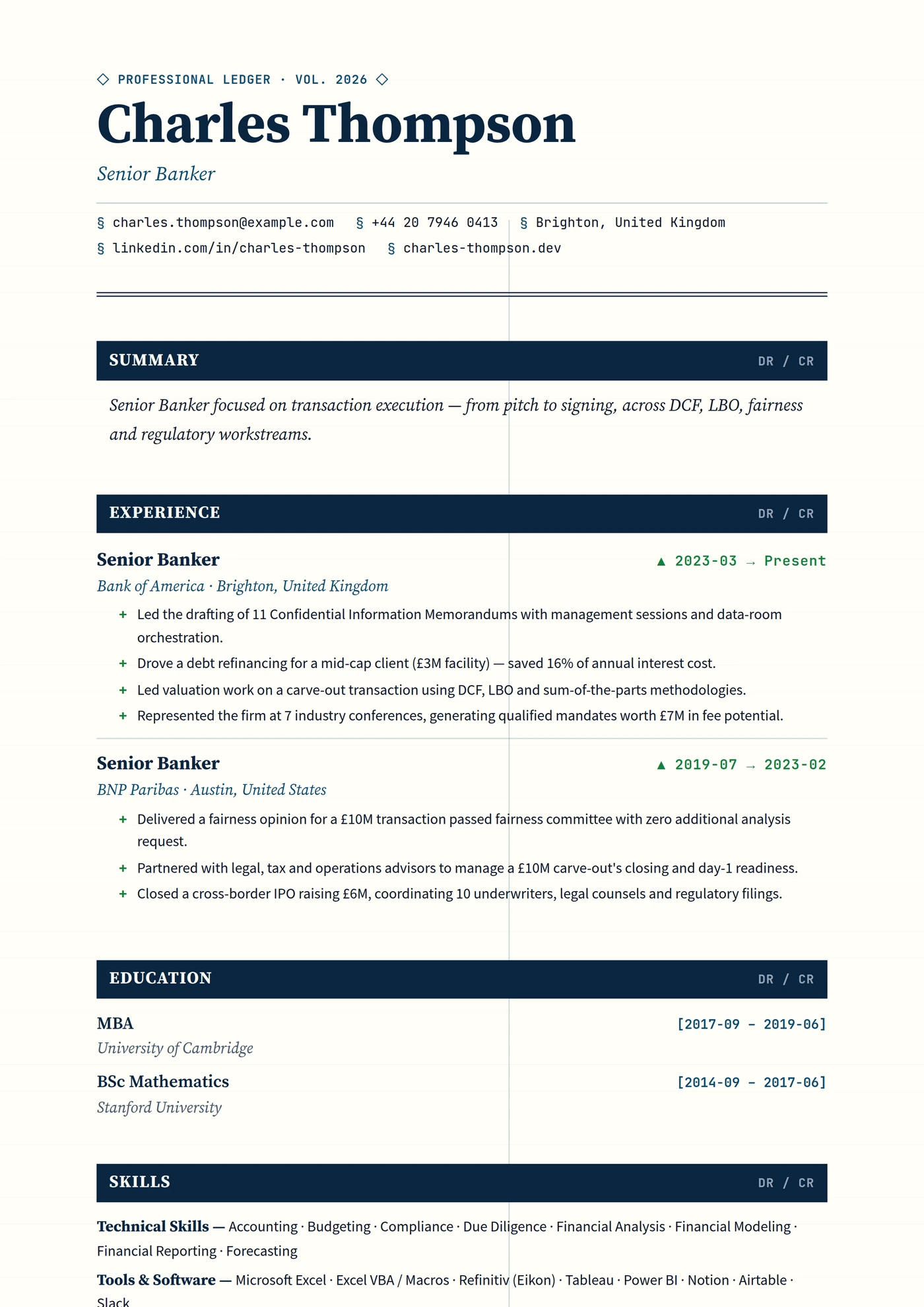 Banking Ledger — CV templates