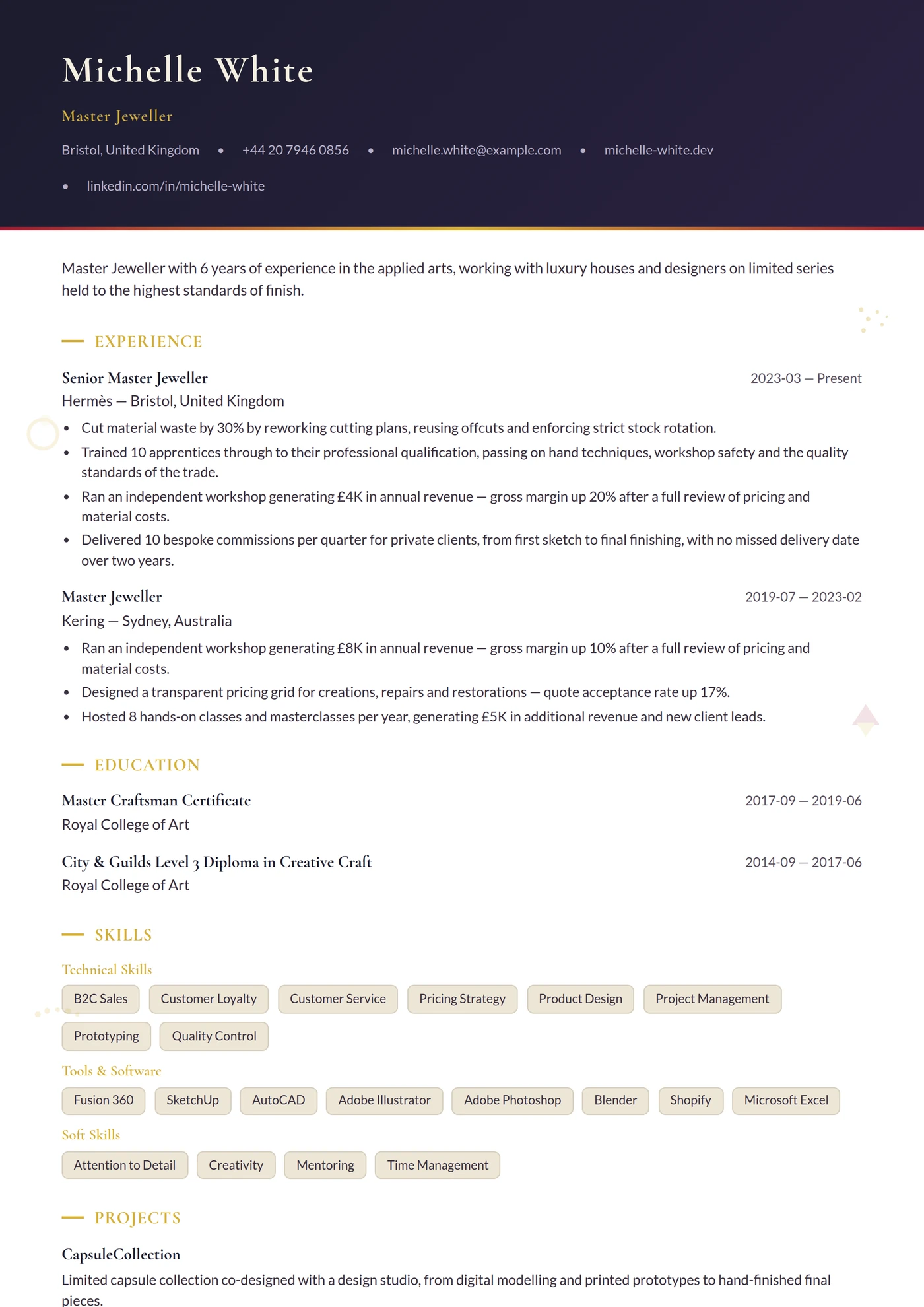 Profession — Jeweller — CV templates