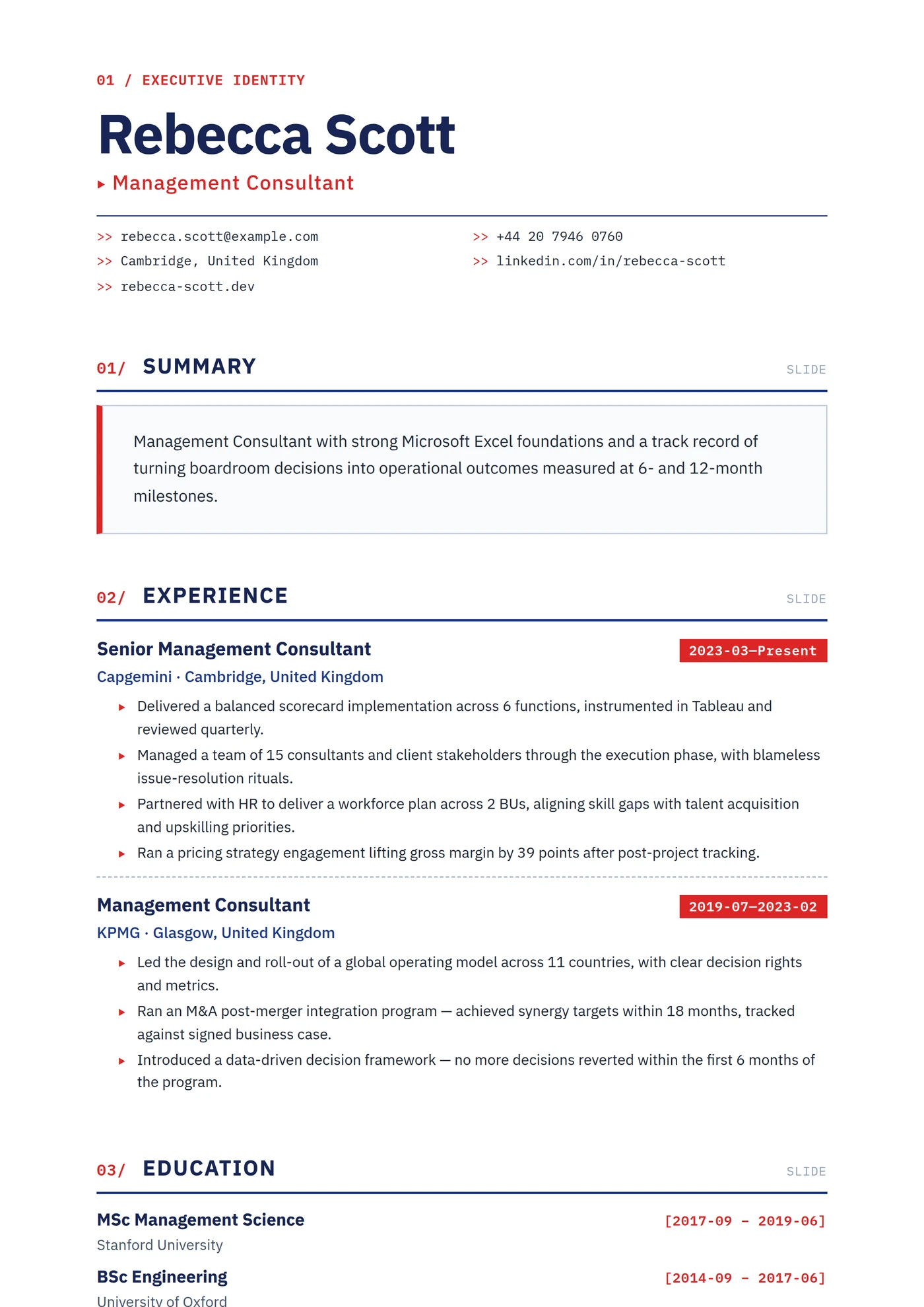 Consulting Deck — CV templates