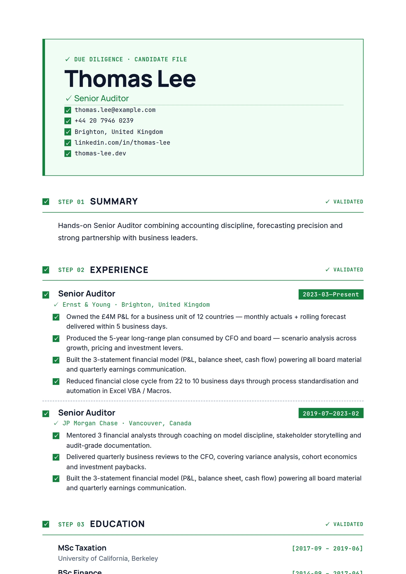 Due Diligence — CV templates