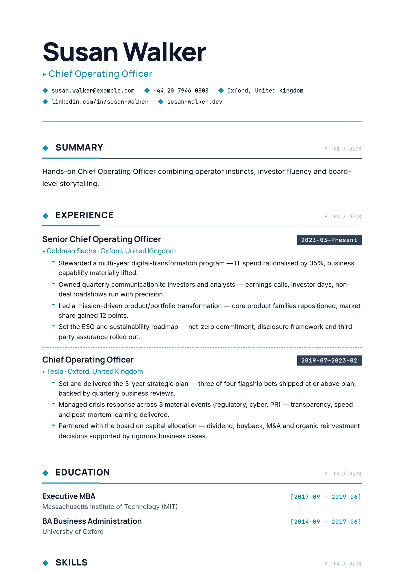 Management Deck — CV templates