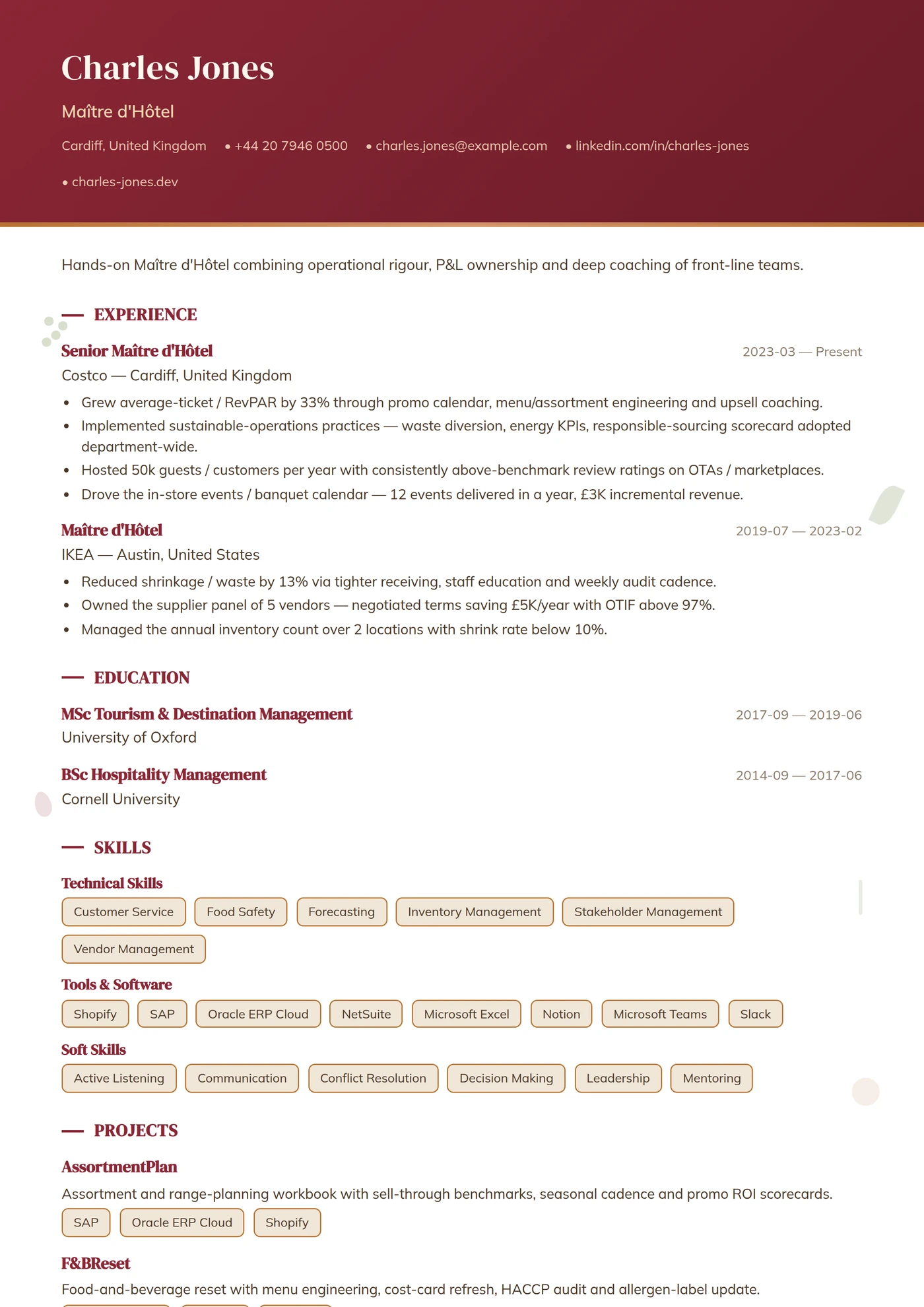Profession — Restaurant Service — CV templates