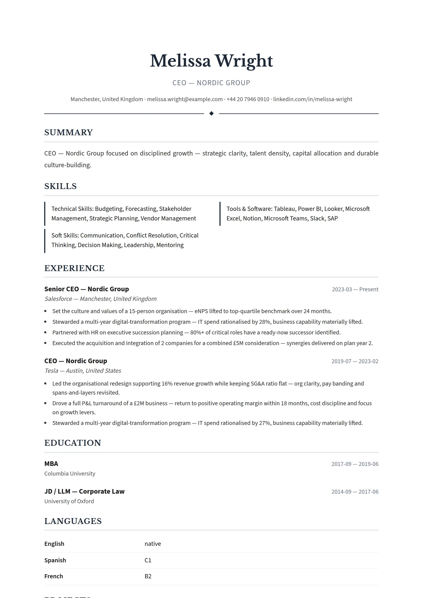 Scandinavia Executive — CV templates