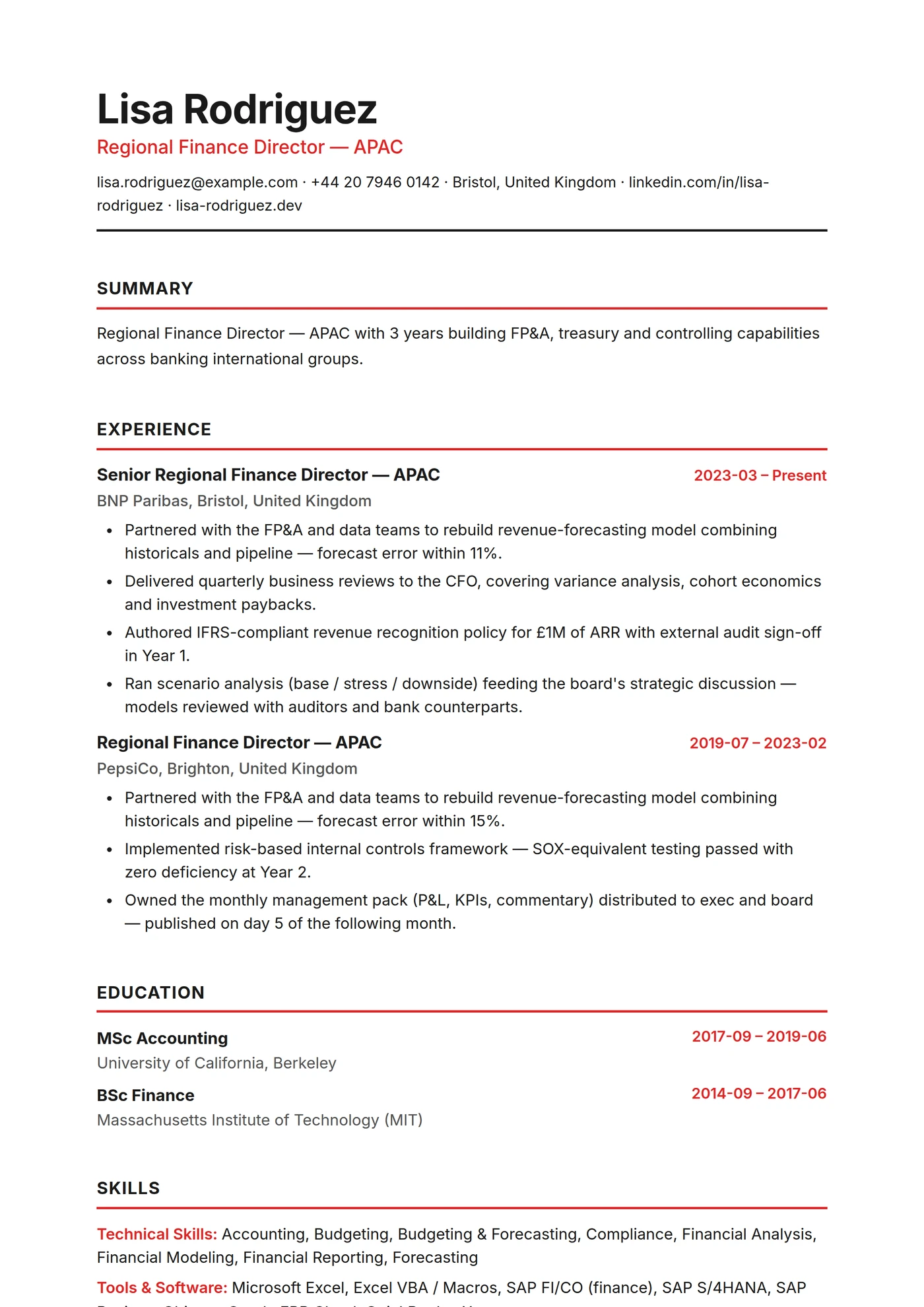 Singapore — CV templates