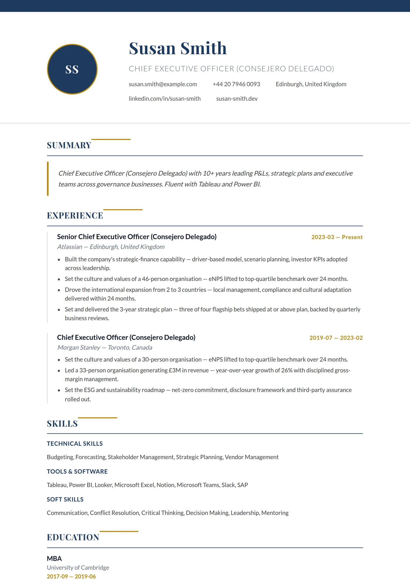 Spain Executive — CV templates