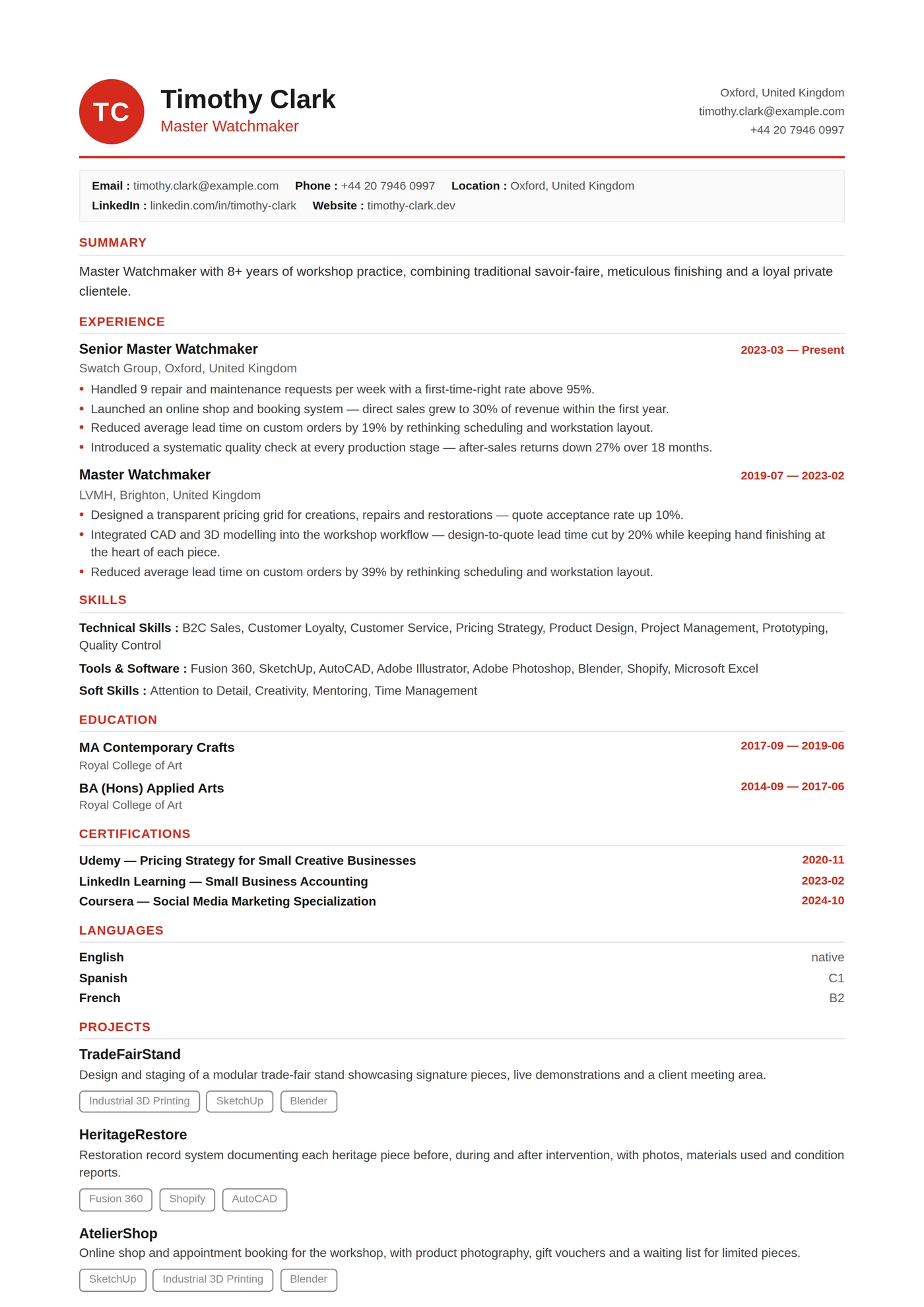 Switzerland Compact — CV templates