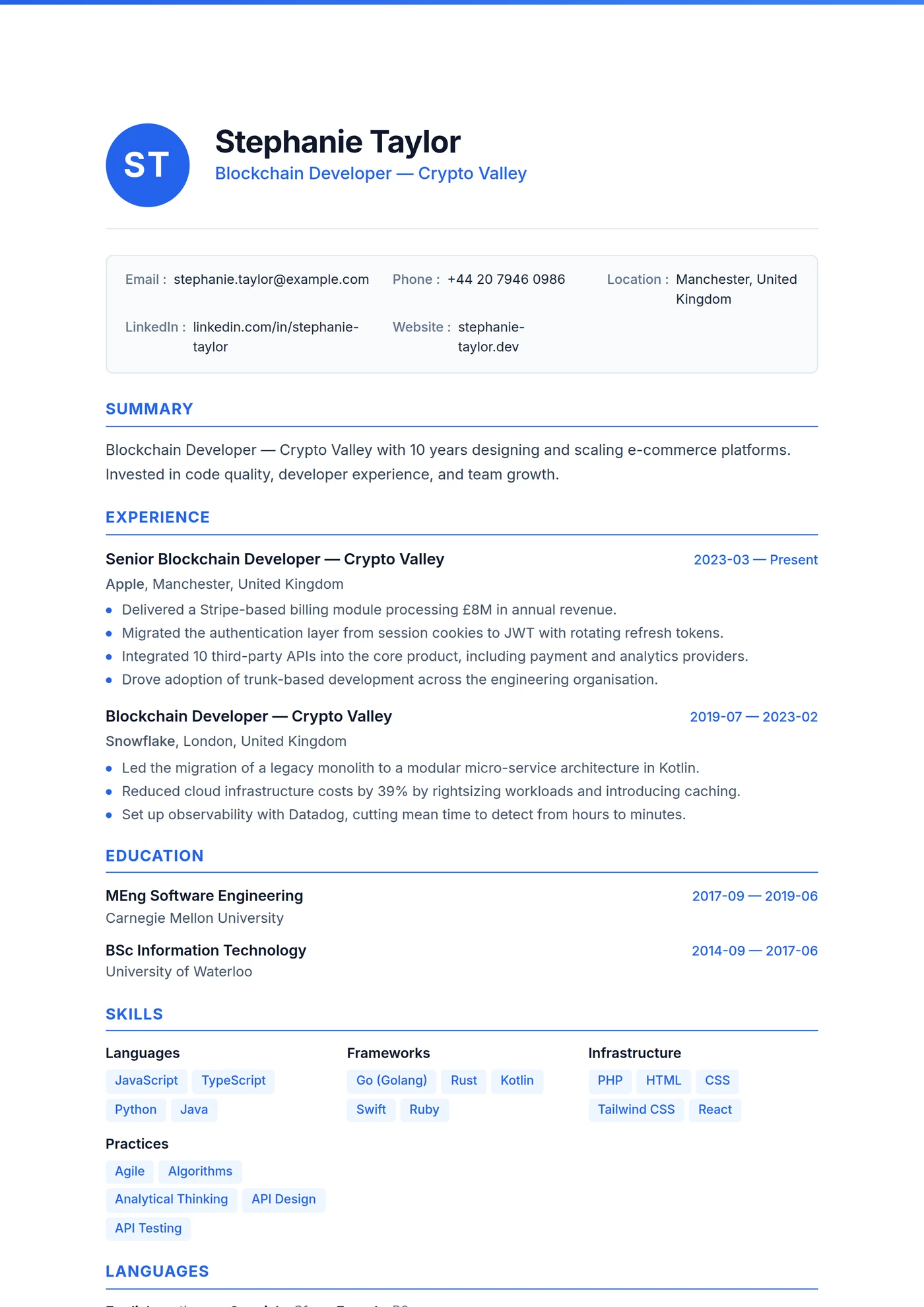 Switzerland Modern — CV templates