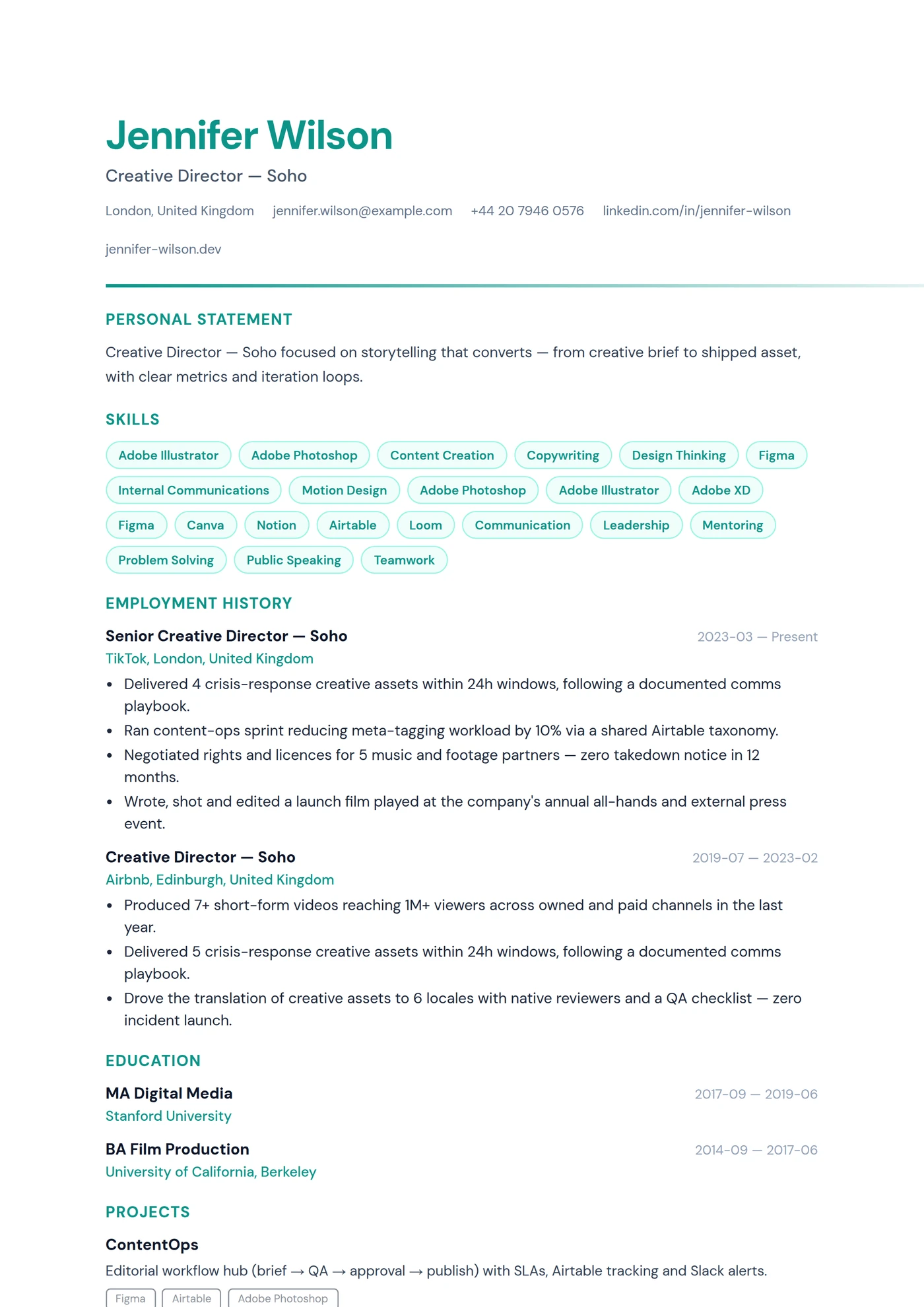 UK Creative — CV templates