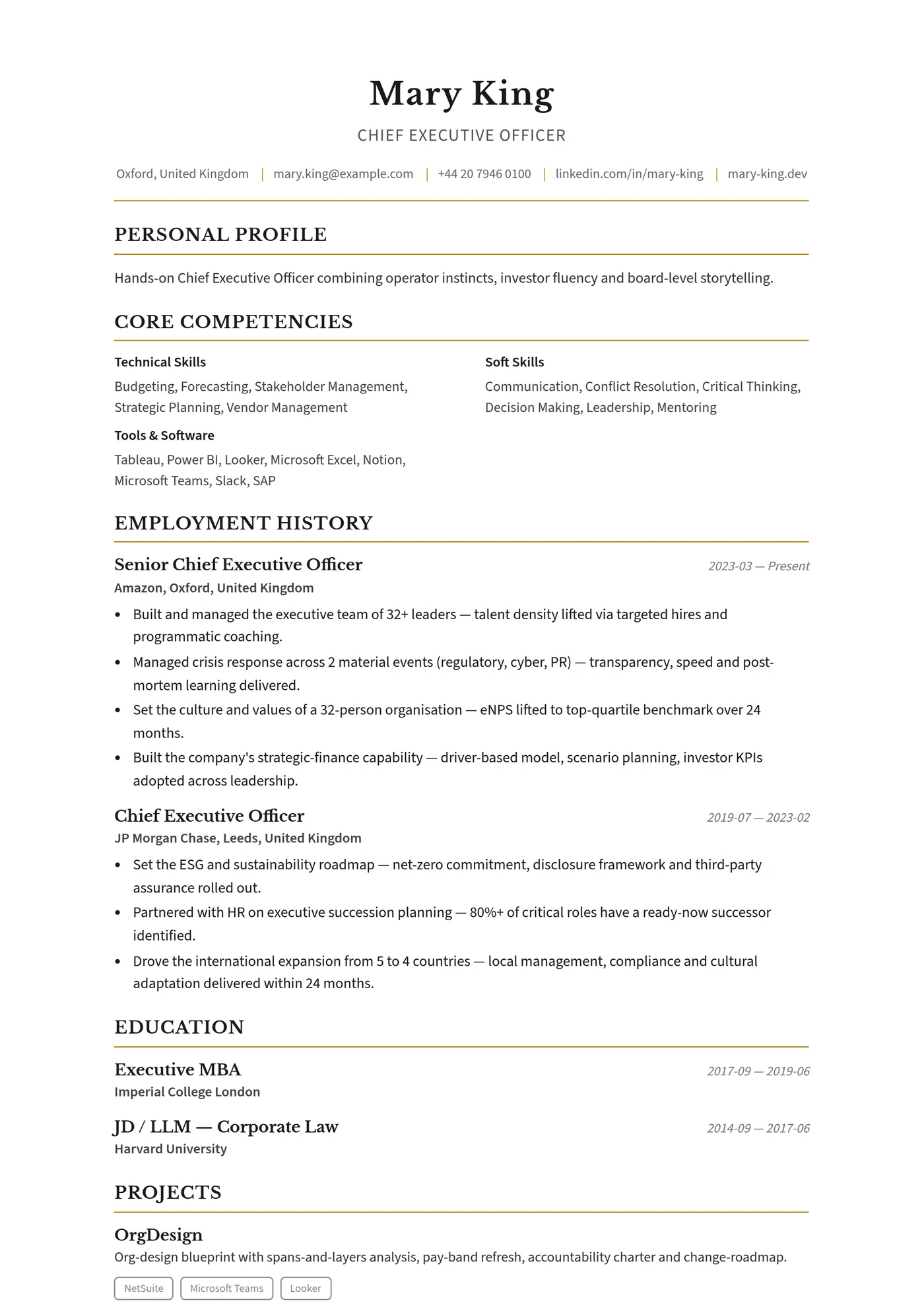 UK Executive — CV templates
