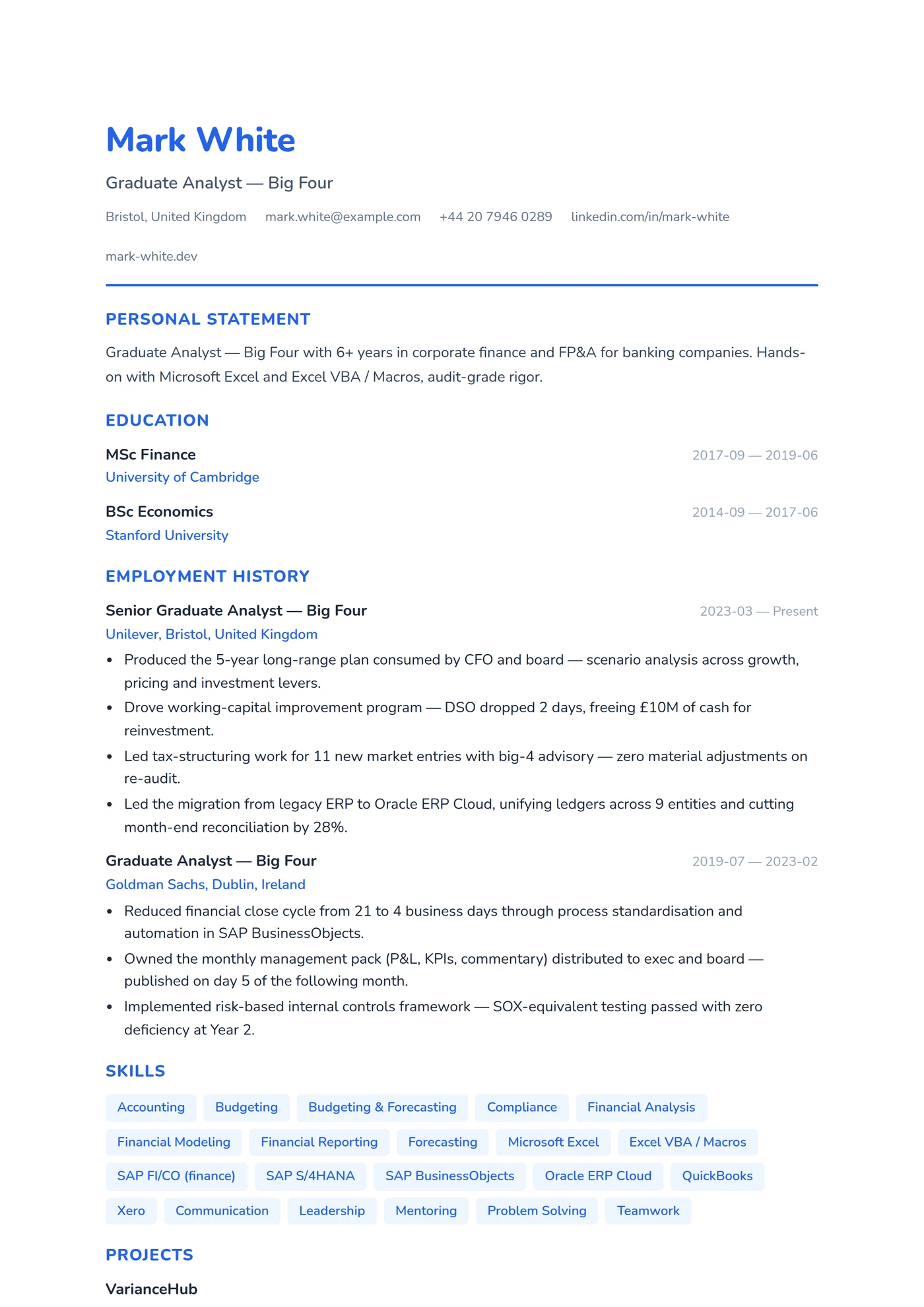 UK Graduate — CV templates