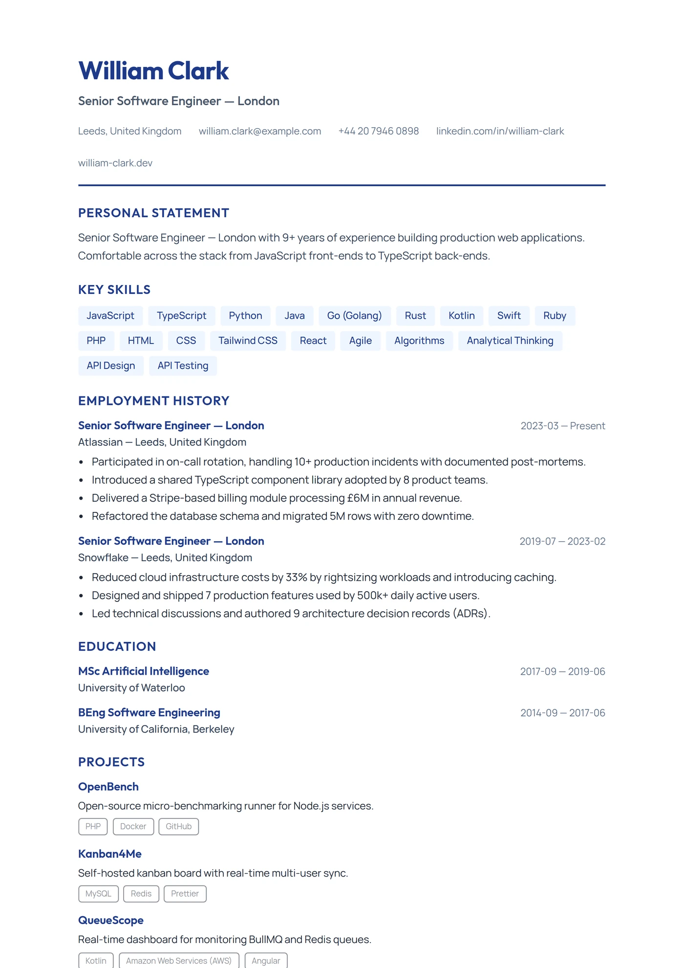 UK Modern — CV templates
