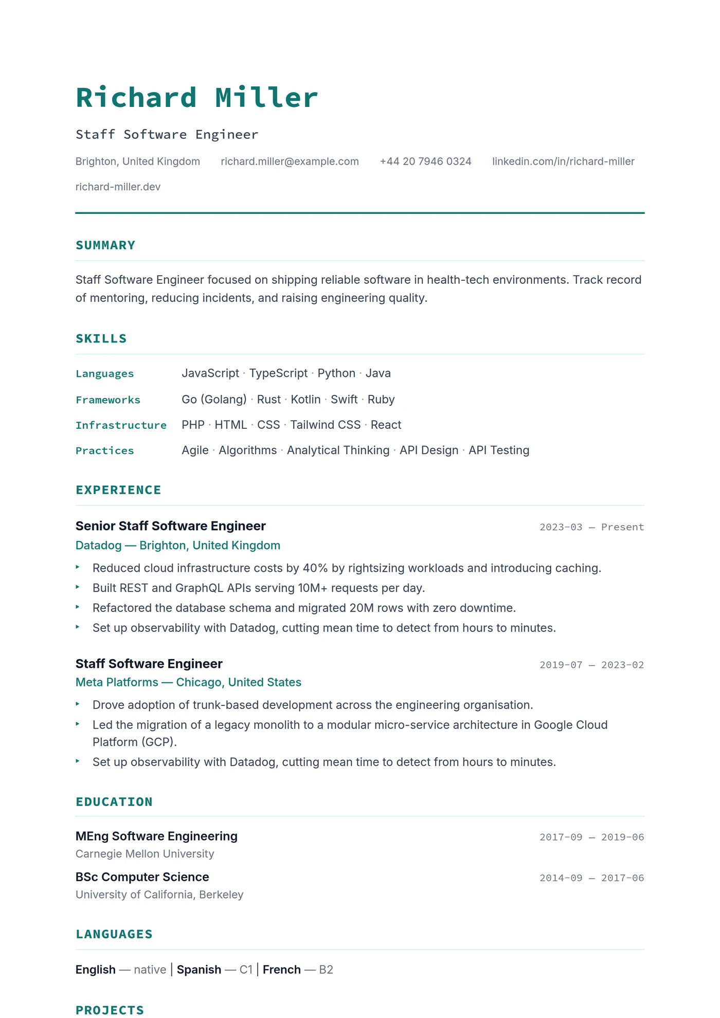 US Tech — CV templates