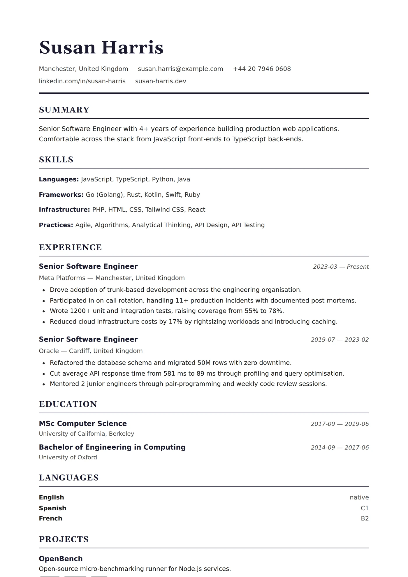 US Standard — CV templates
