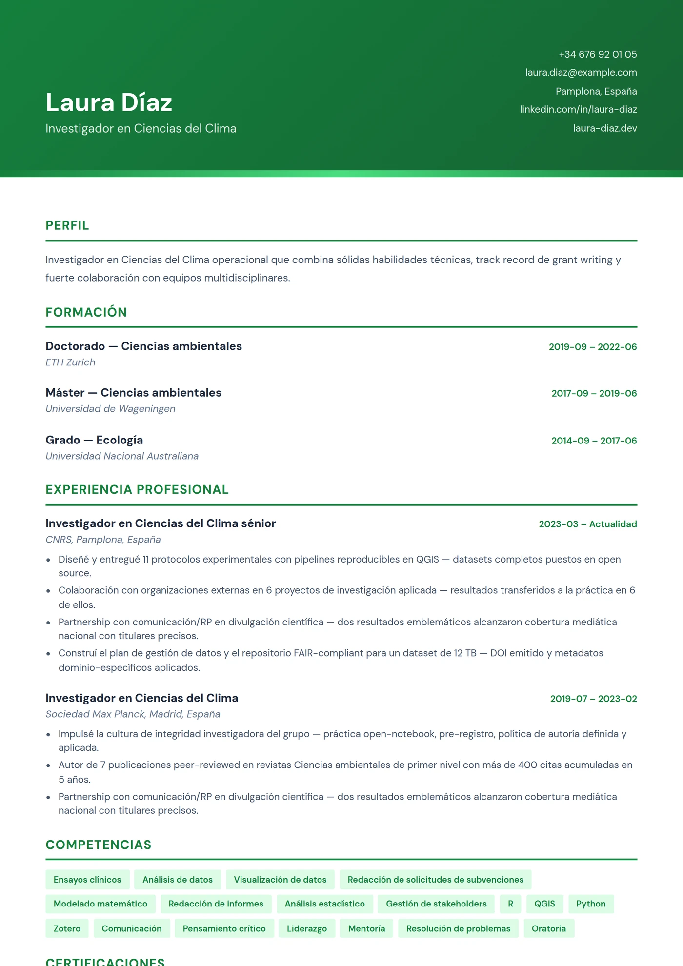 Ciencias Ambientales — Plantillas de CV