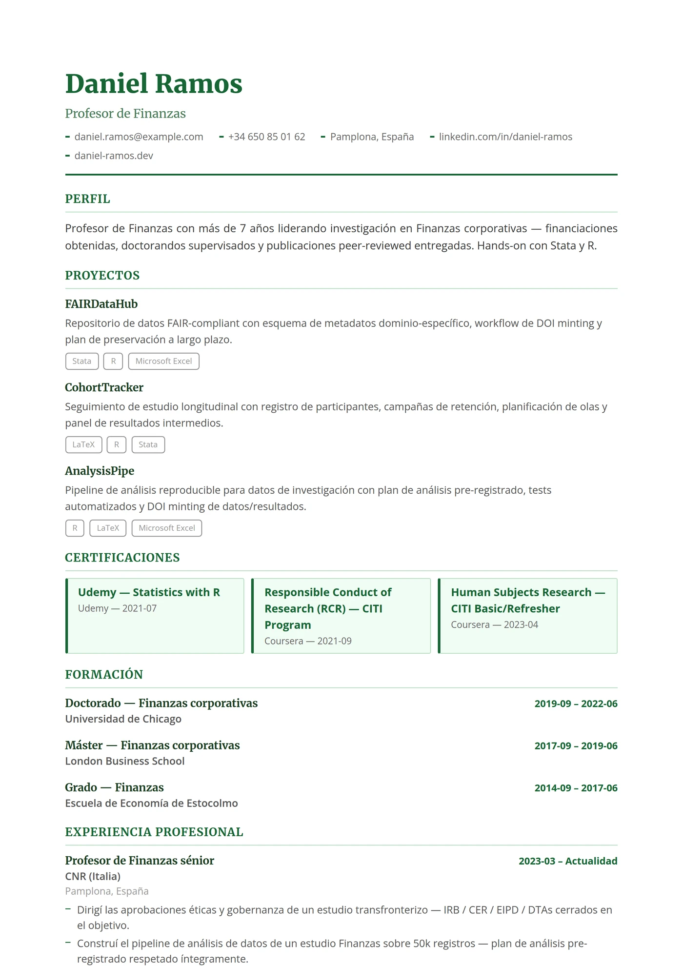 Finanzas y Economía — Plantillas de CV