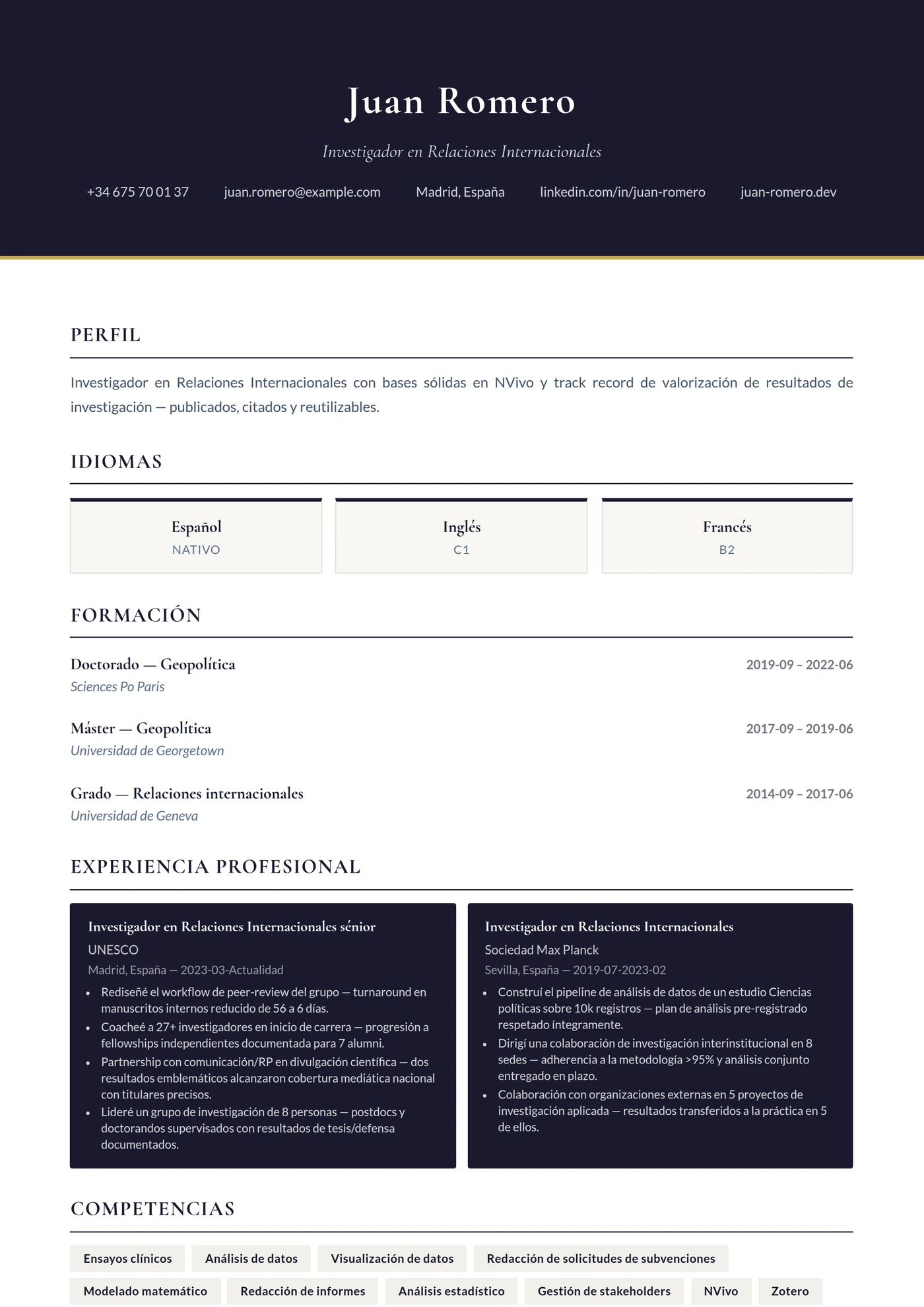 Relaciones Internacionales — Plantillas de CV
