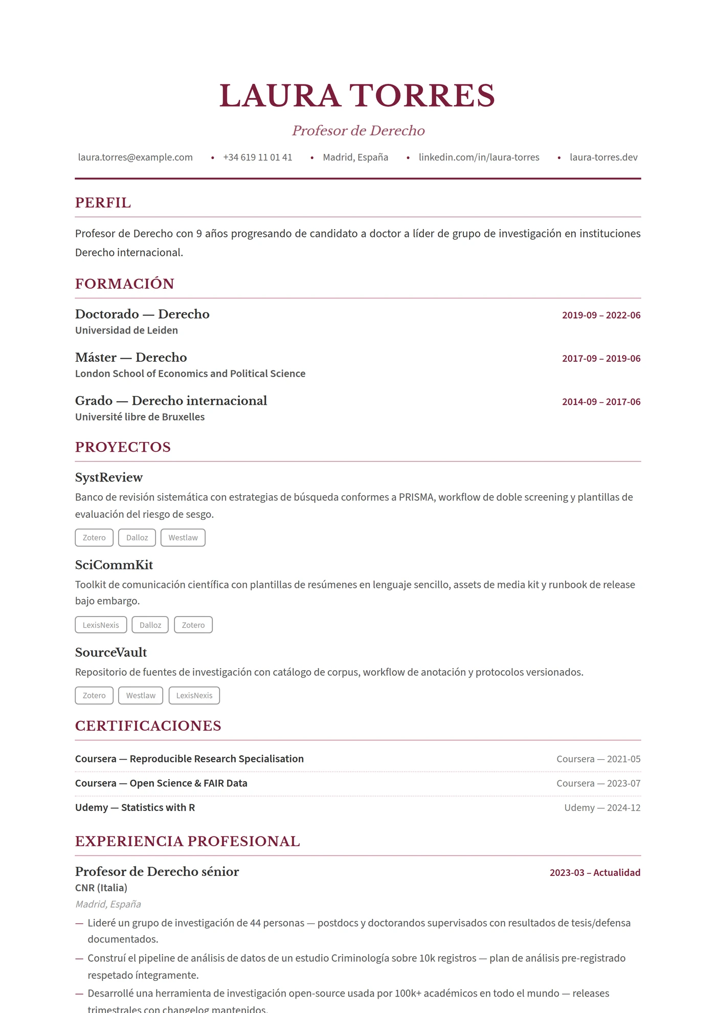 Derecho y Estudios Jurídicos — Plantillas de CV