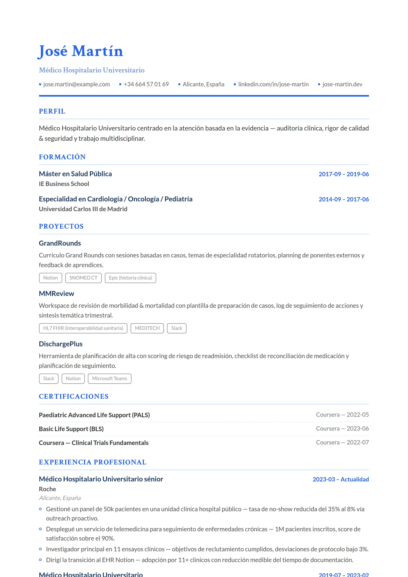 Medicina y Ciencias de la Salud — Plantillas de CV