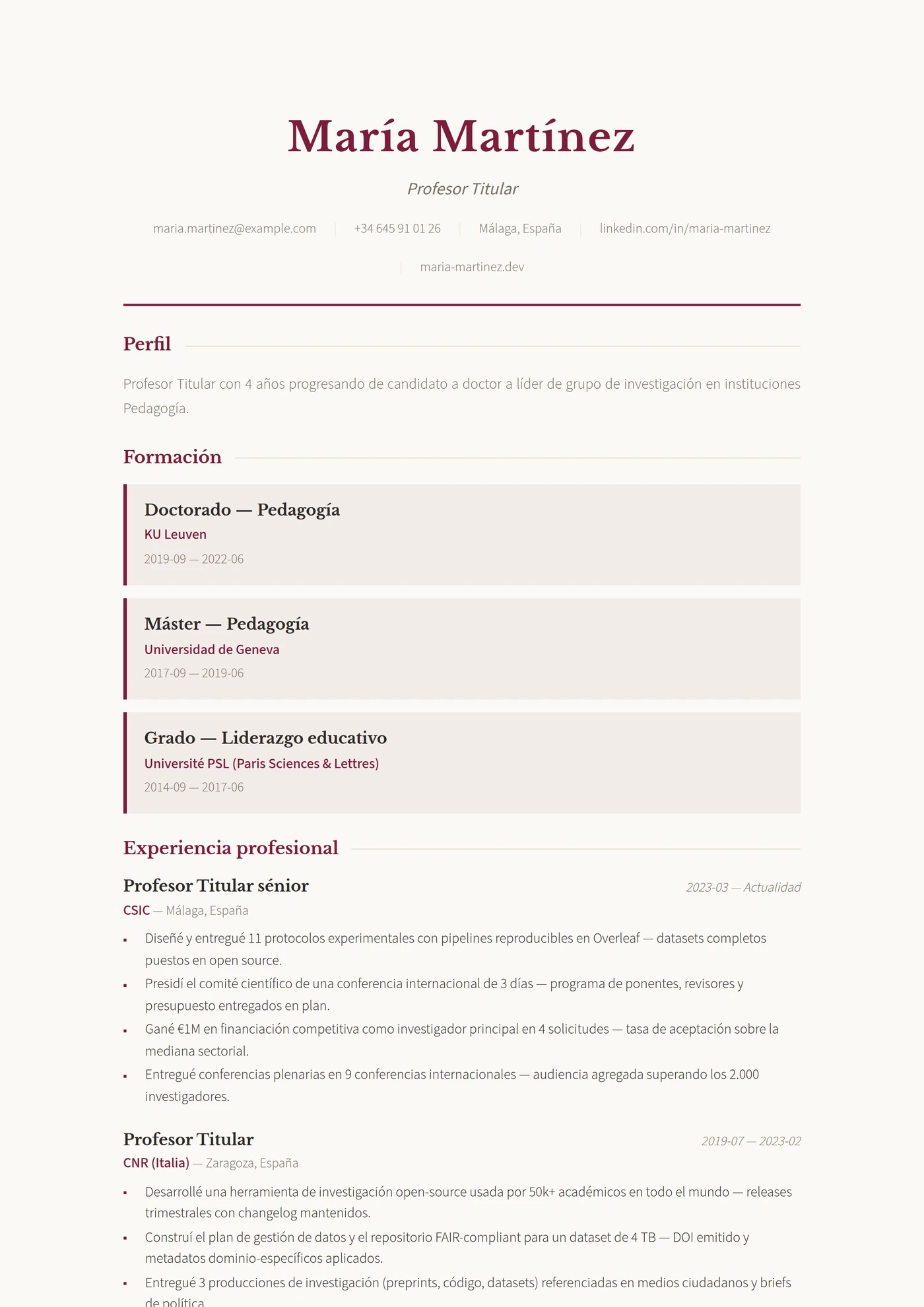 Investigador — Plantillas de CV