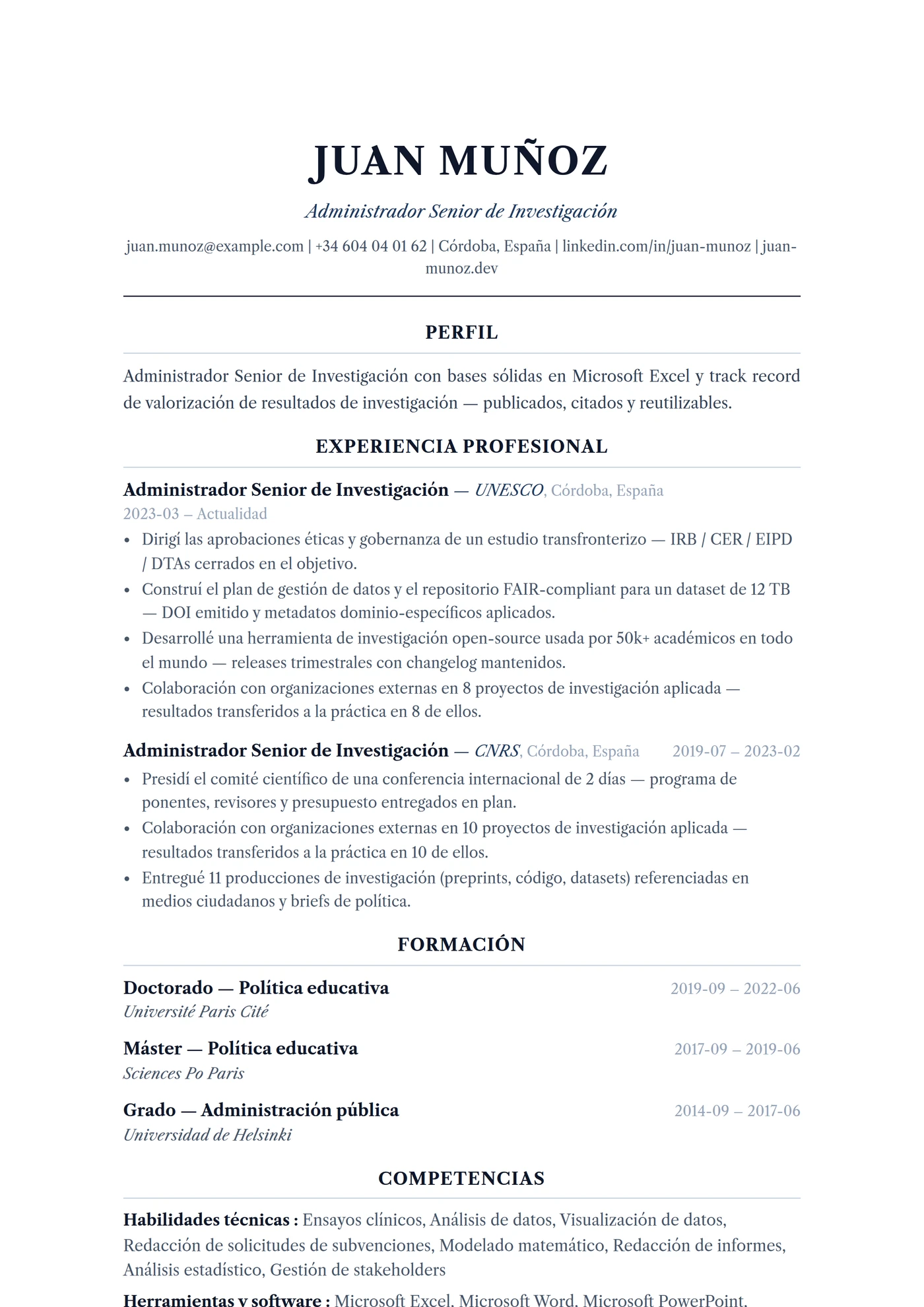 ATS Académico Formal — Plantillas de CV