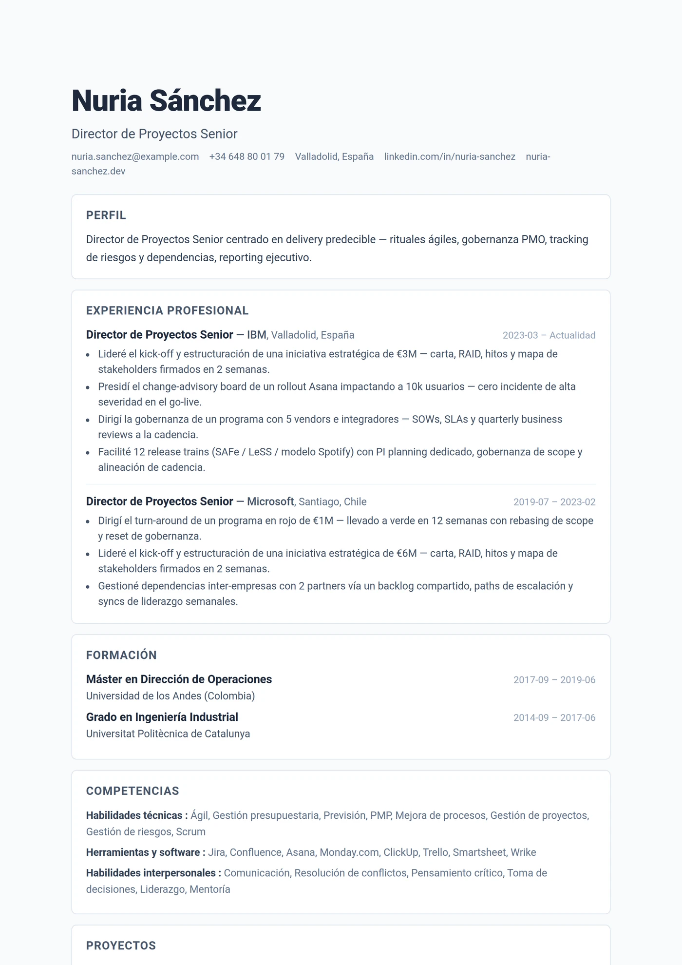 ATS Secciones Tarjetas — Plantillas de CV