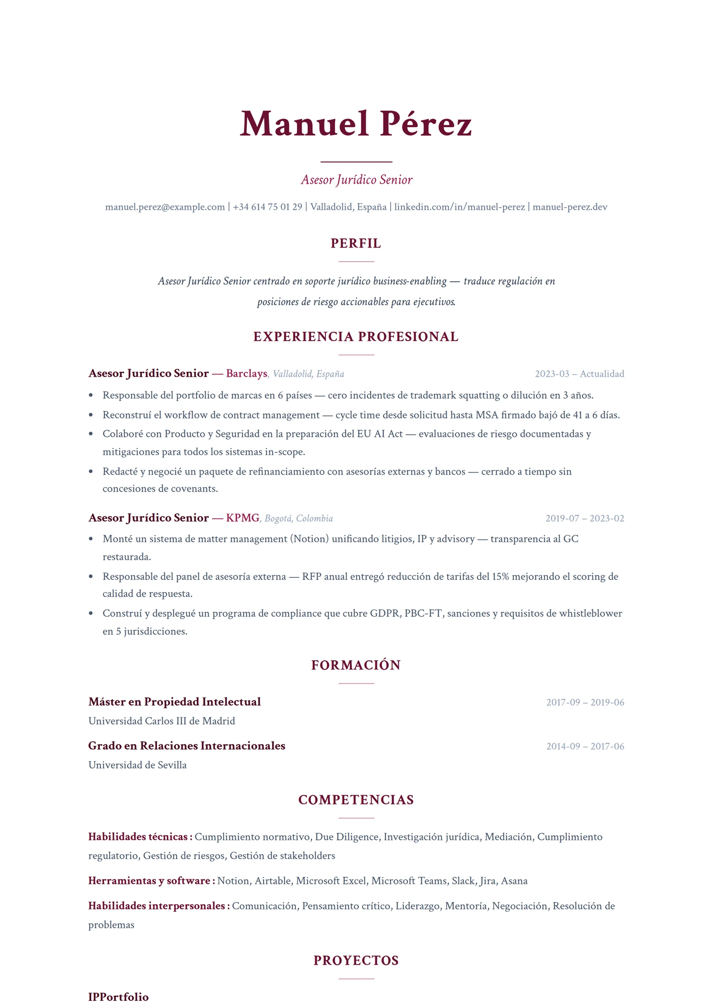 ATS Nombre Centrado — Plantillas de CV