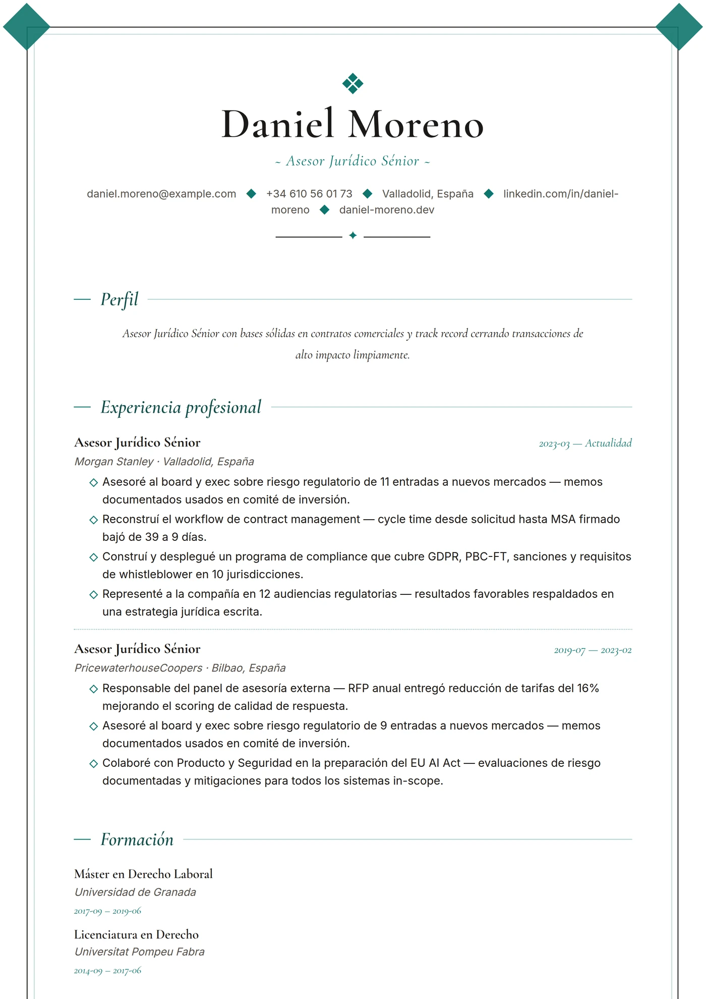 ATS Marco de Esquina — Plantillas de CV