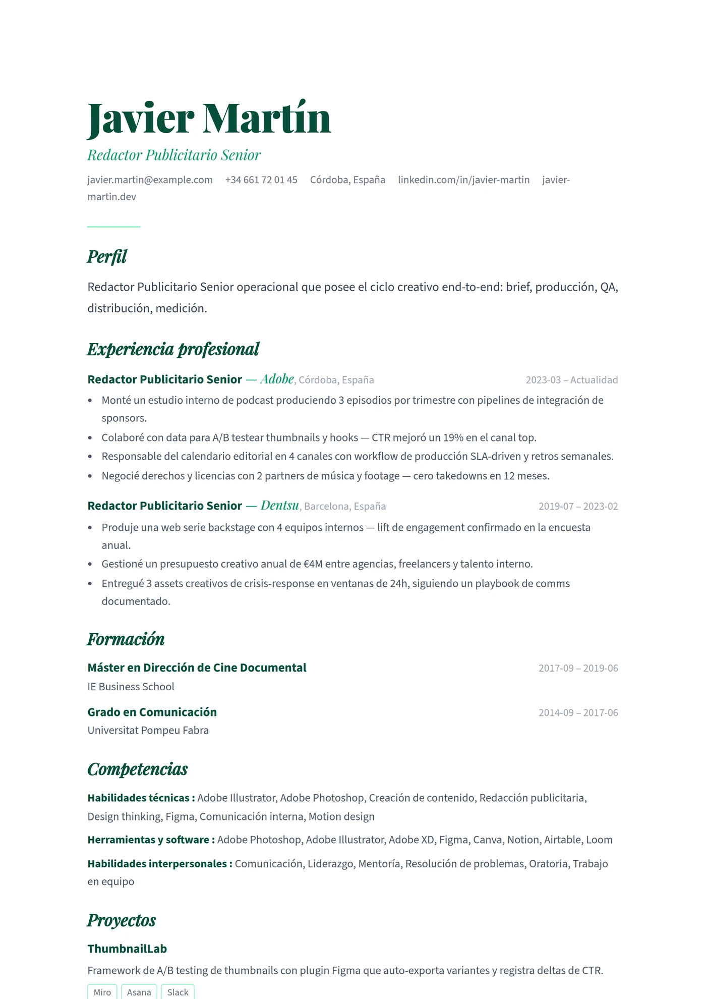 ATS Escritor Creativo — Plantillas de CV