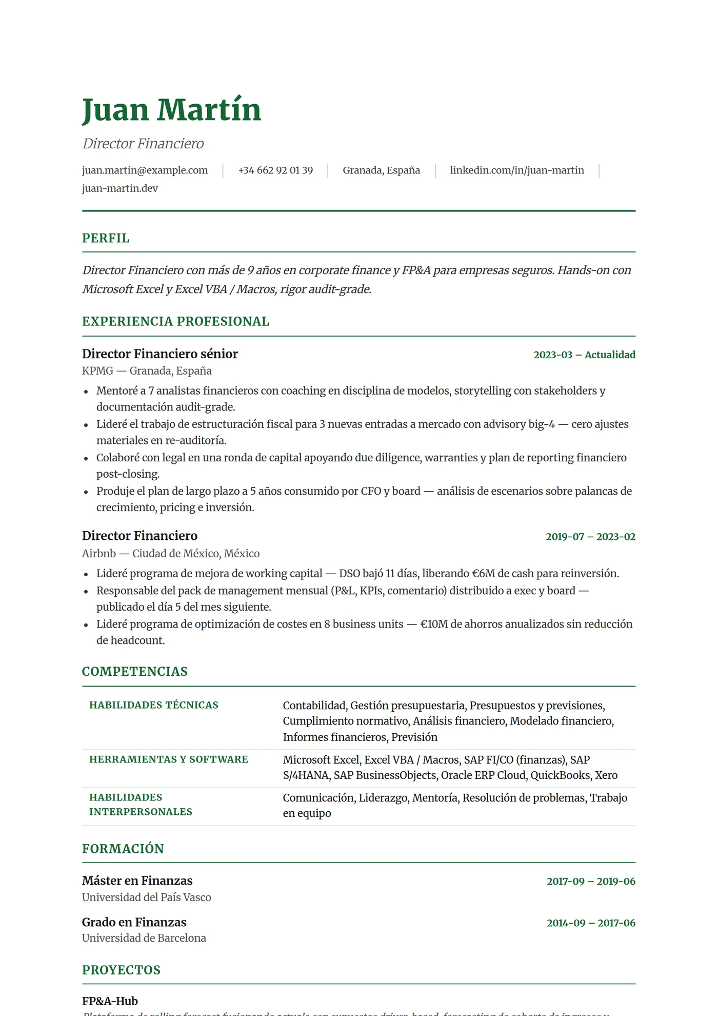 ATS Finance Pro — Plantillas de CV