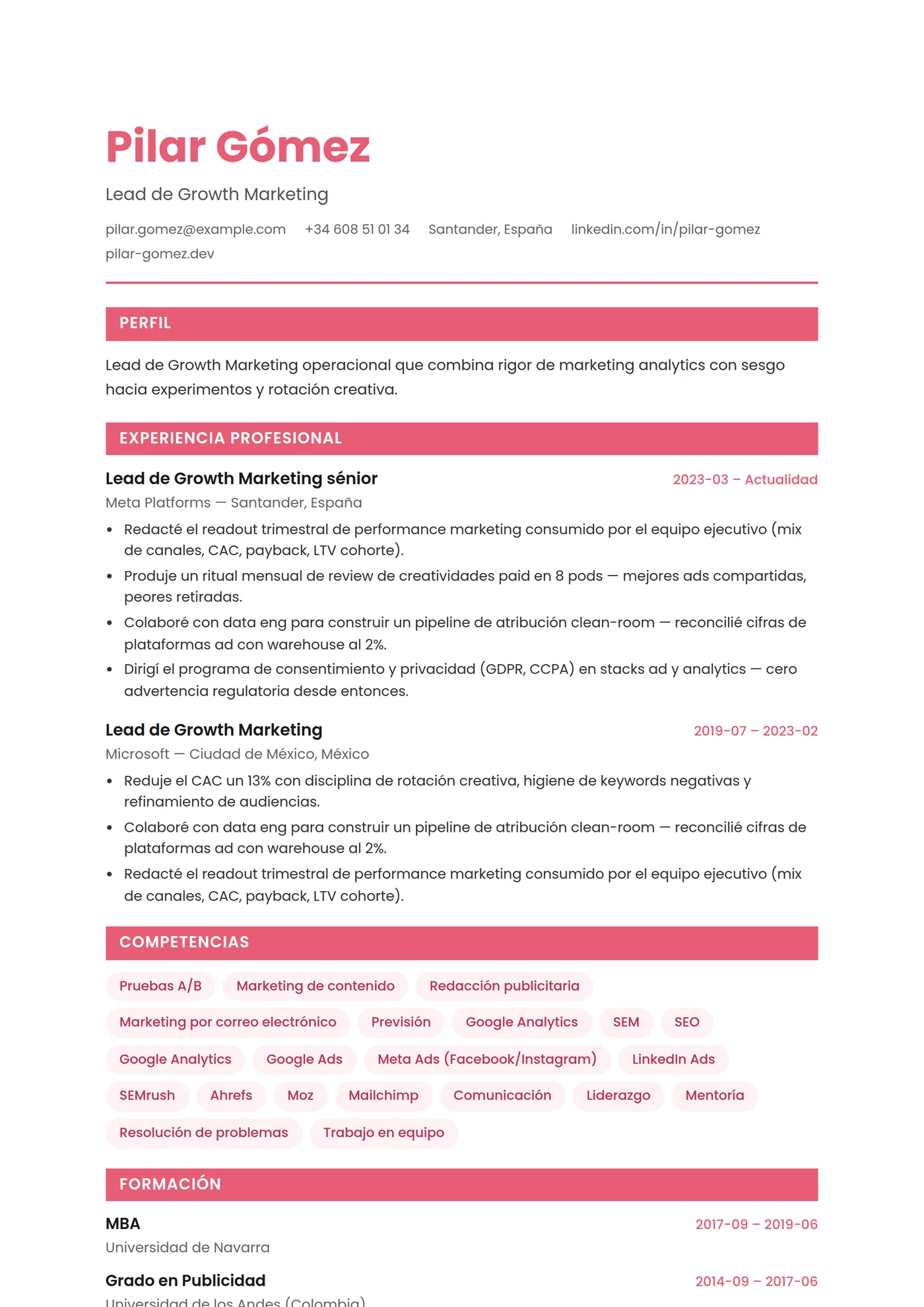 ATS Marketing — Plantillas de CV