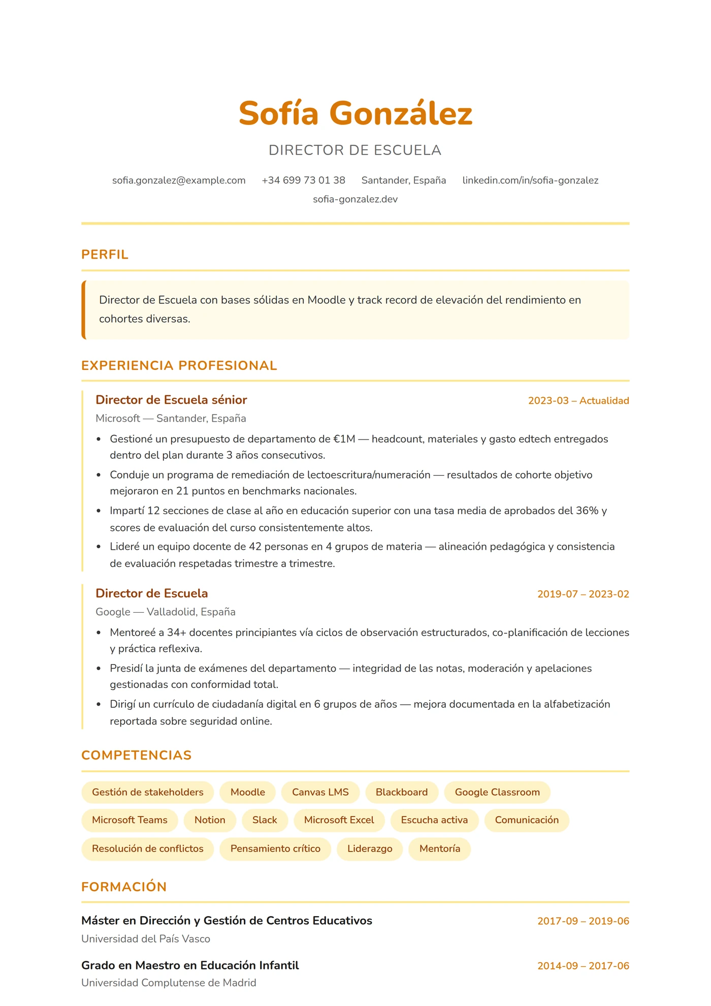 ATS Docente — Plantillas de CV