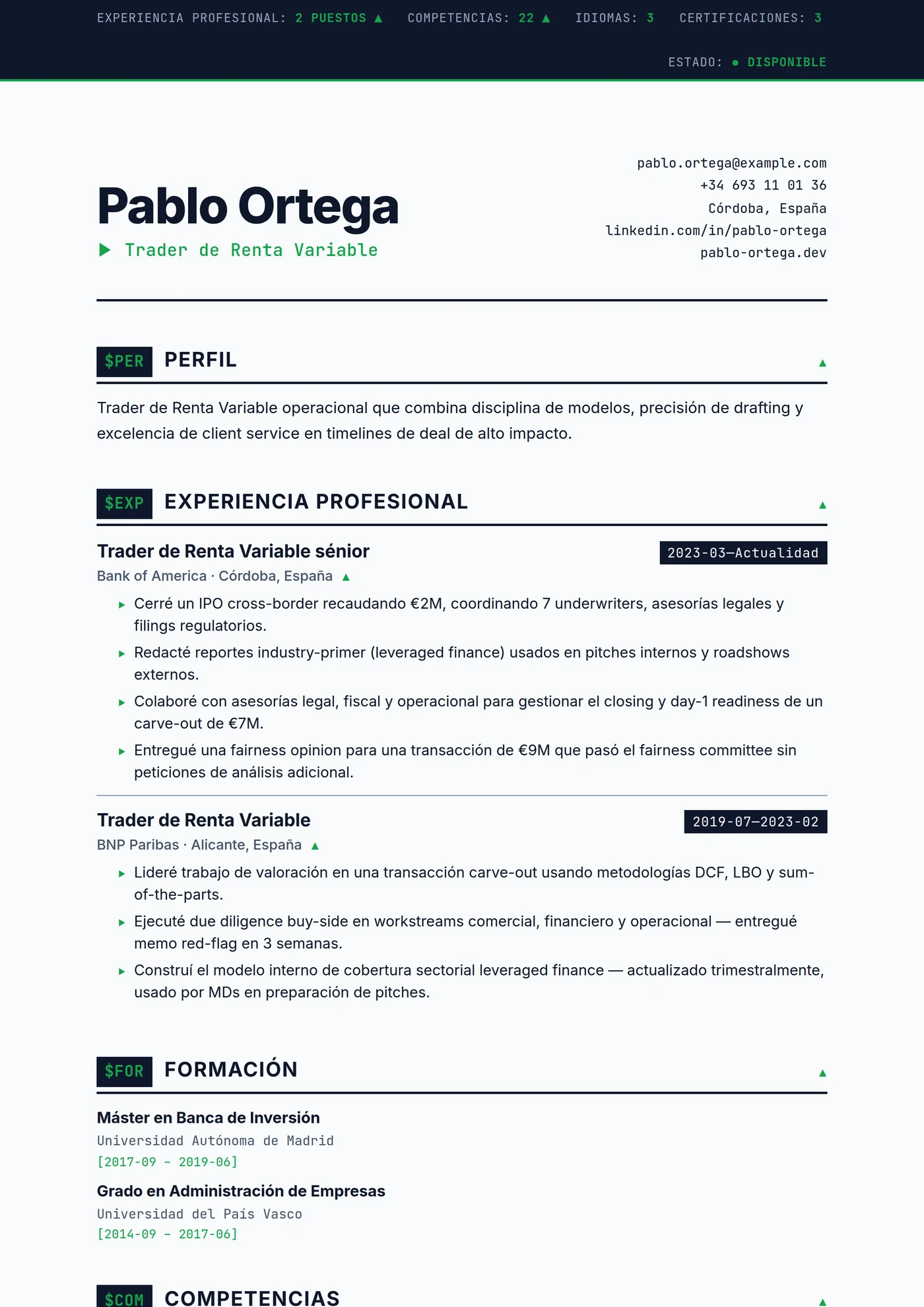 ATS Cinta Bursátil — Plantillas de CV