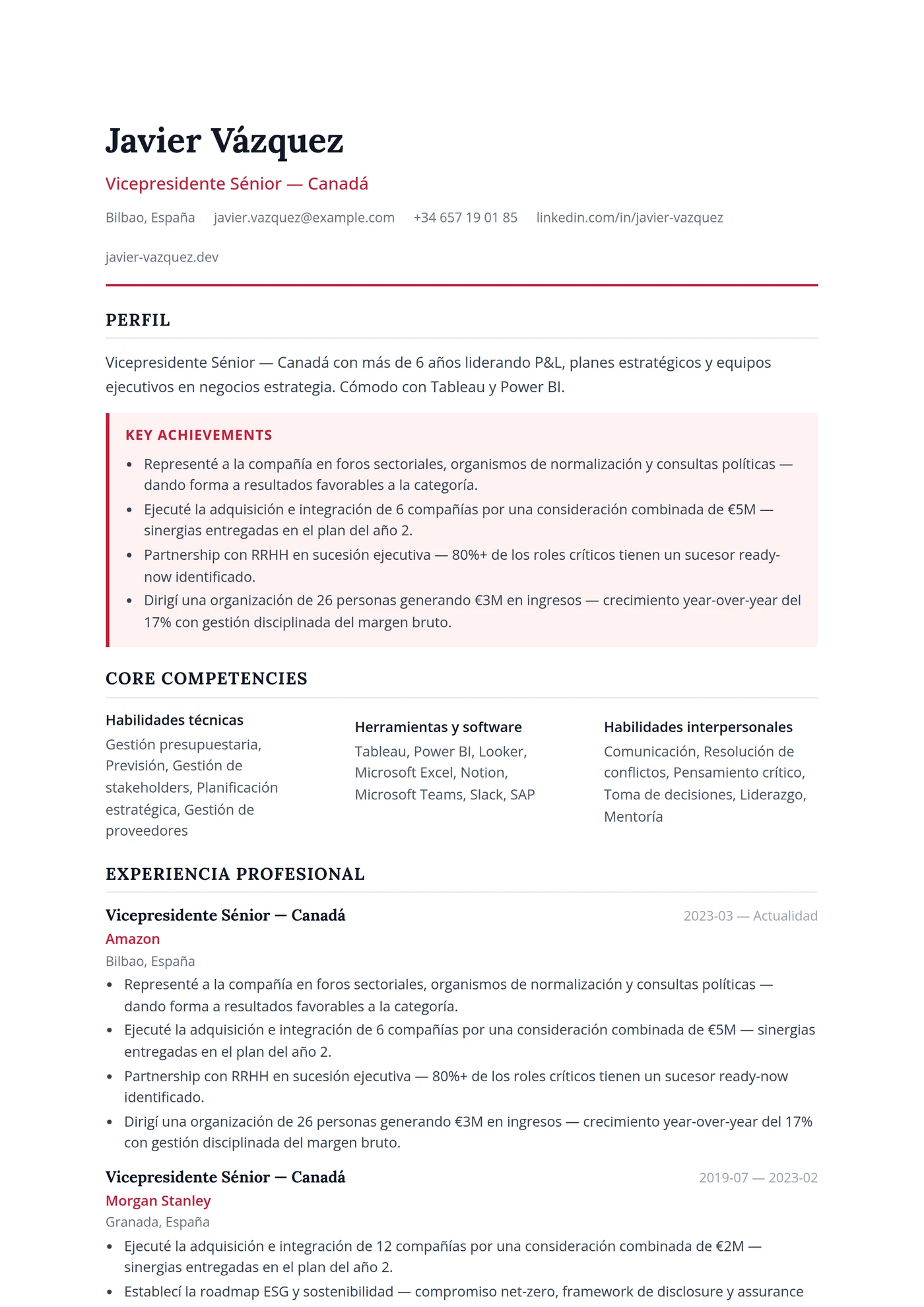 Canadá Inglés Ejecutivo — Plantillas de CV