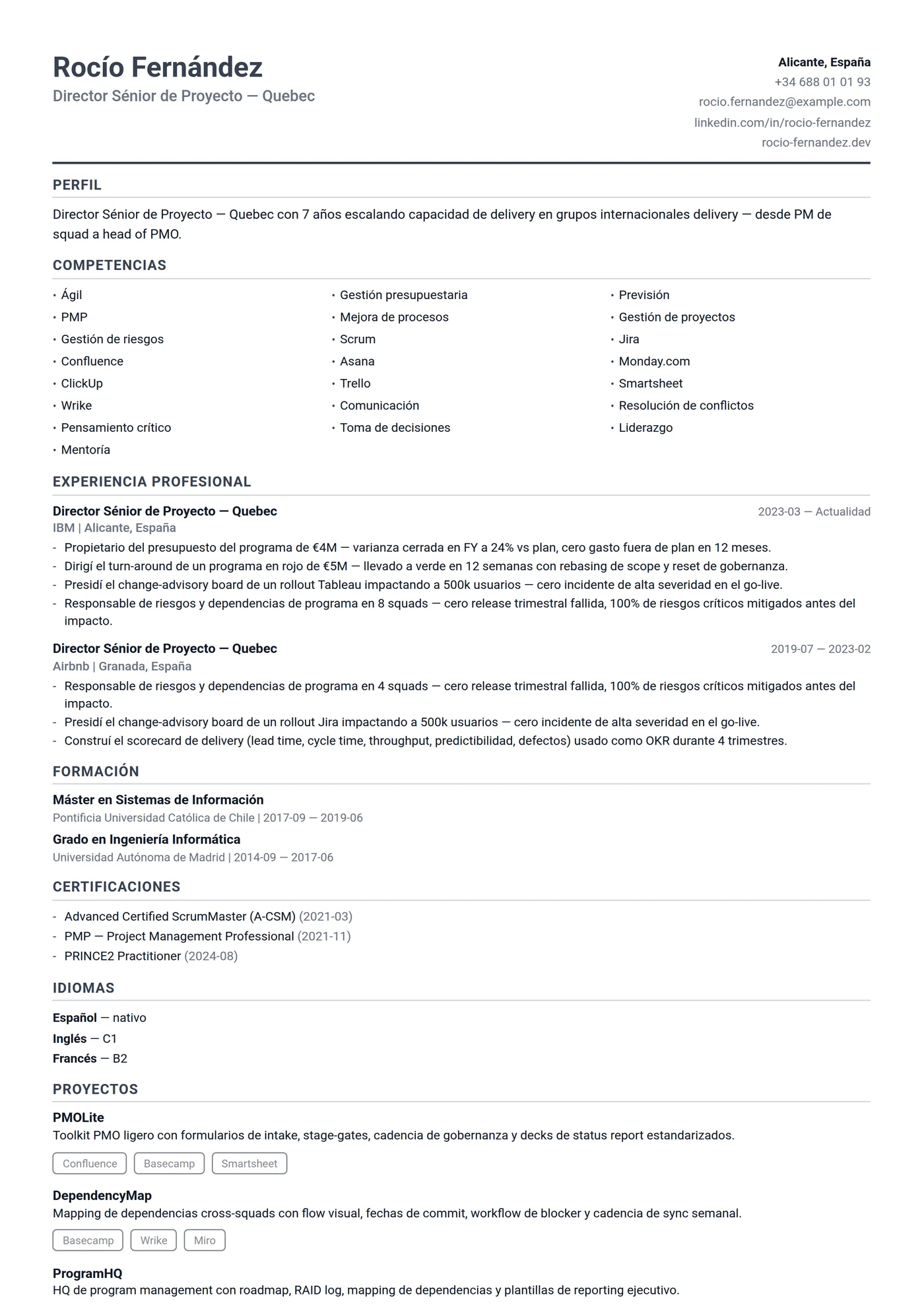 Canadá Francés Compacto — Plantillas de CV
