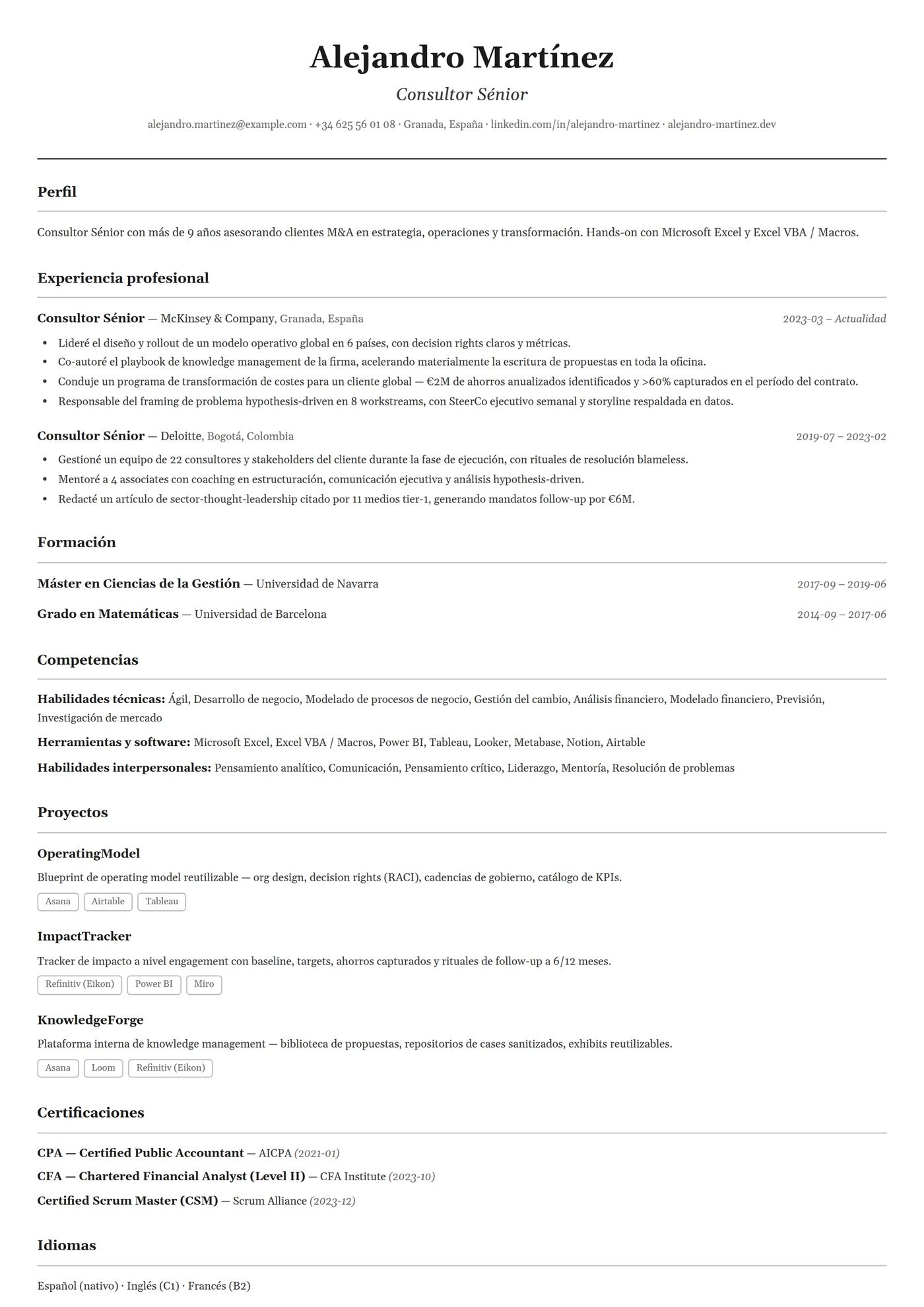 Clásico — Plantillas de CV
