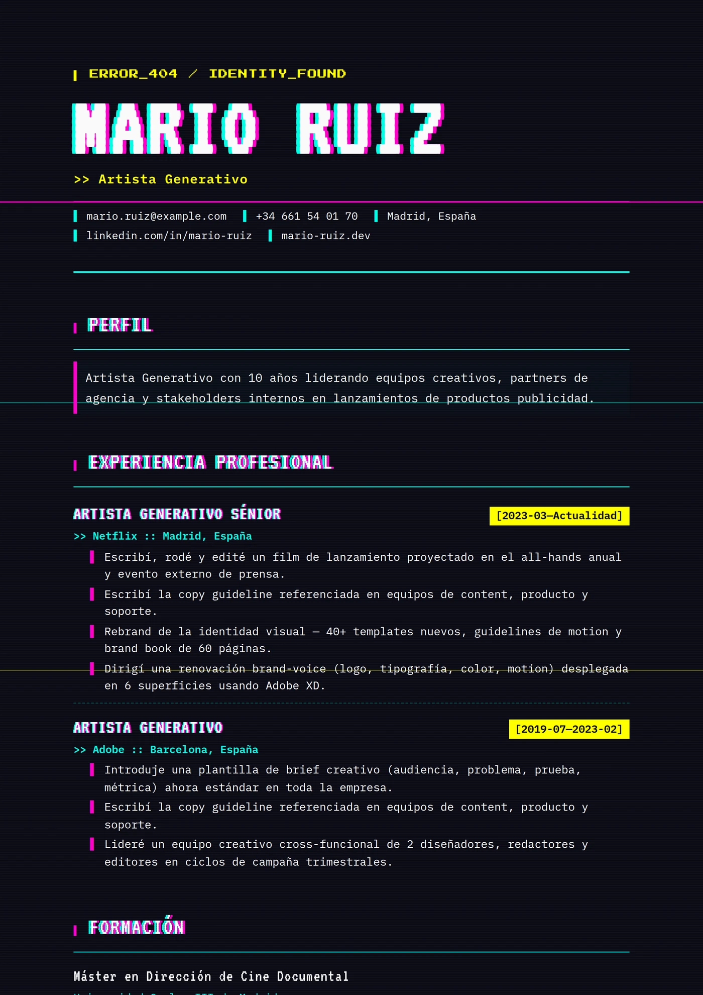 Arte Glitch — Plantillas de CV