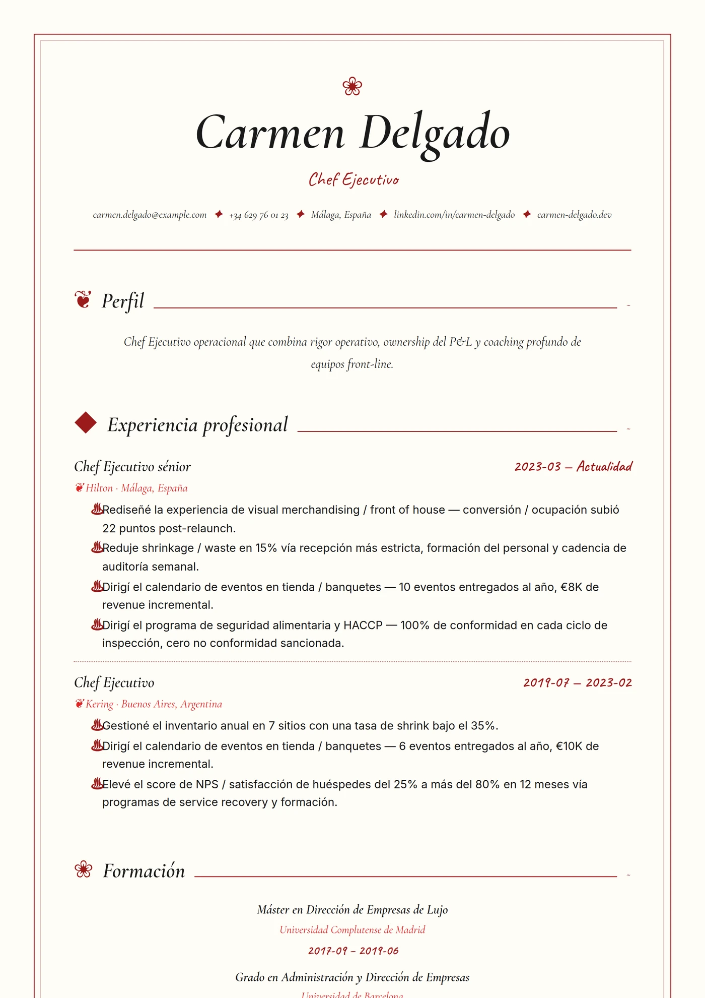 Industria — Chef de cocina — Plantillas de CV