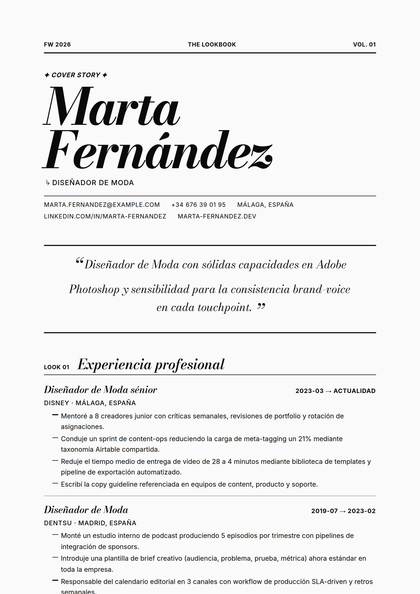 Industria — Moda pasarela — Plantillas de CV