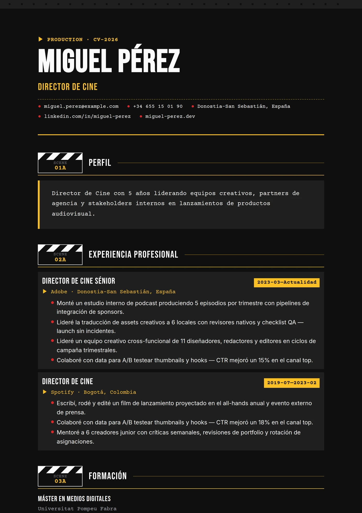 Industria — Producción audiovisual — Plantillas de CV