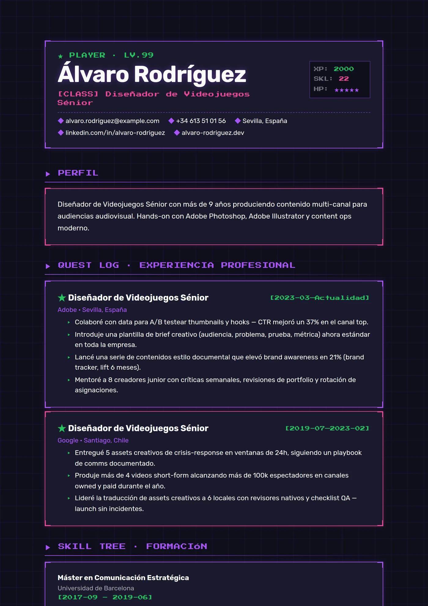 Industria — Videojuegos — Plantillas de CV