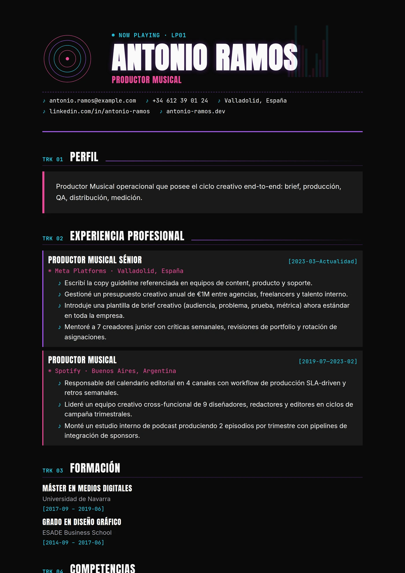 Industria — Productor musical — Plantillas de CV