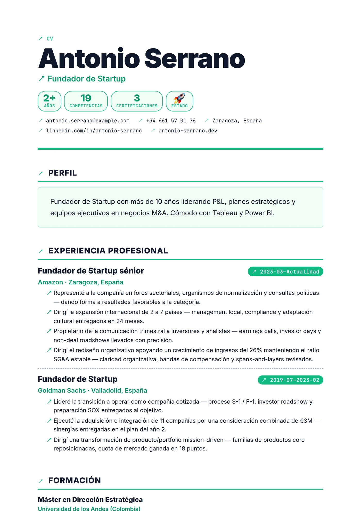 Moderno Startup Pitch — Plantillas de CV