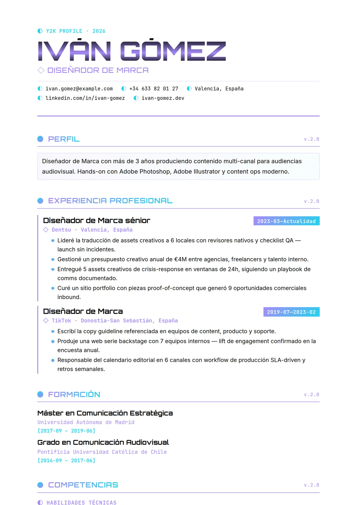Moderno Y2K Cromo — Plantillas de CV