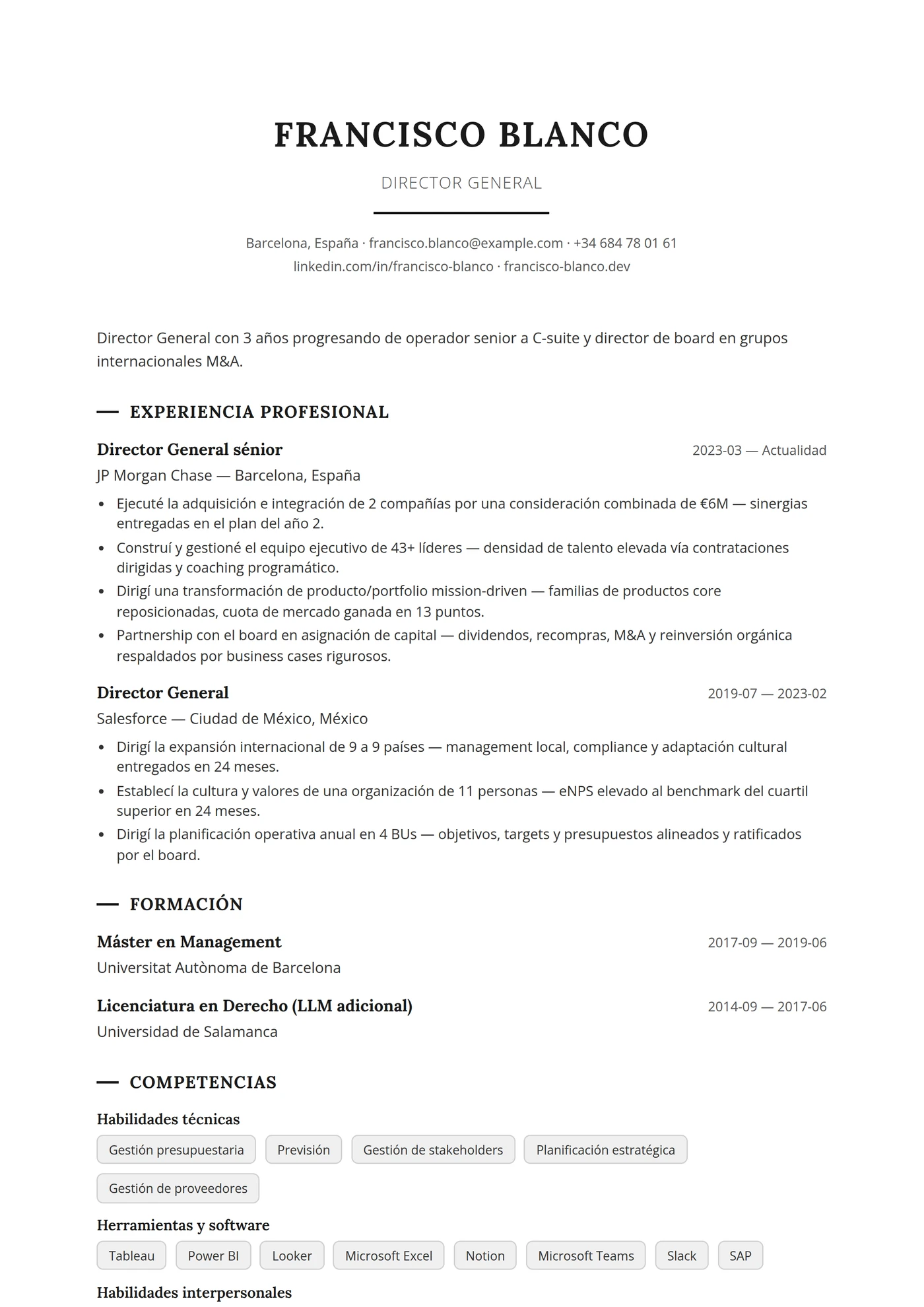 Países Bajos Ejecutivo — Plantillas de CV