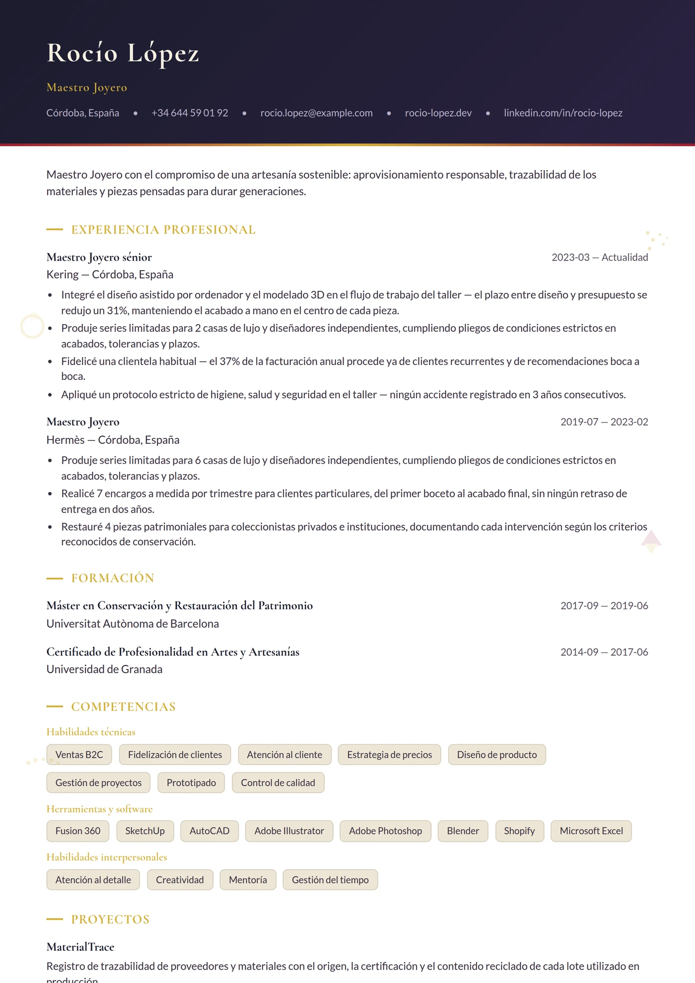 Oficio — Joyero — Plantillas de CV
