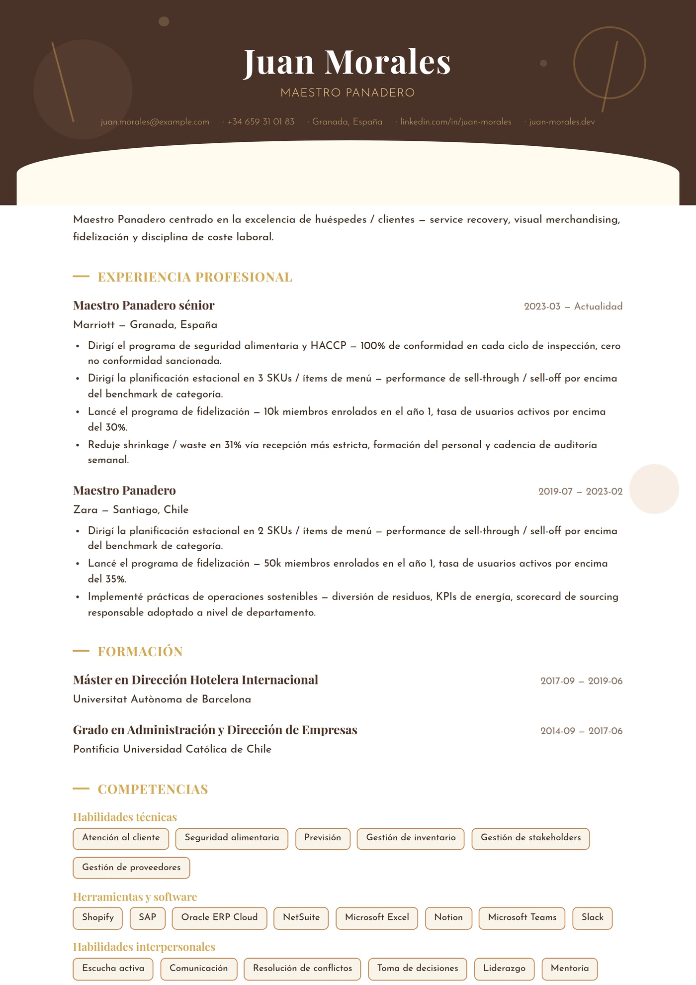 Oficio — Panadero — Plantillas de CV
